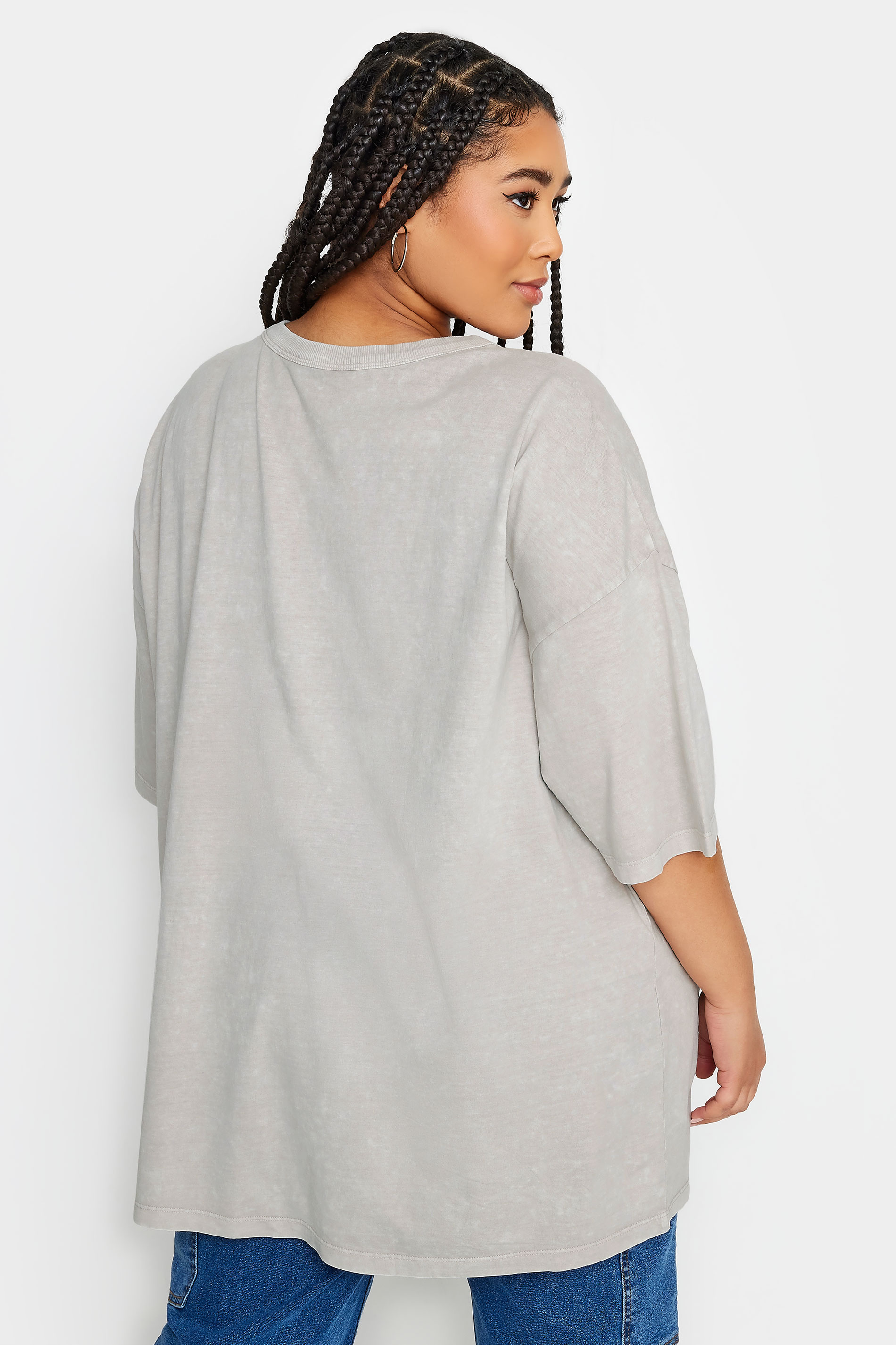 YOURS Plus Size Grey 'Happiness' Printed Oversized T-Shirt | Yours Clothing 2