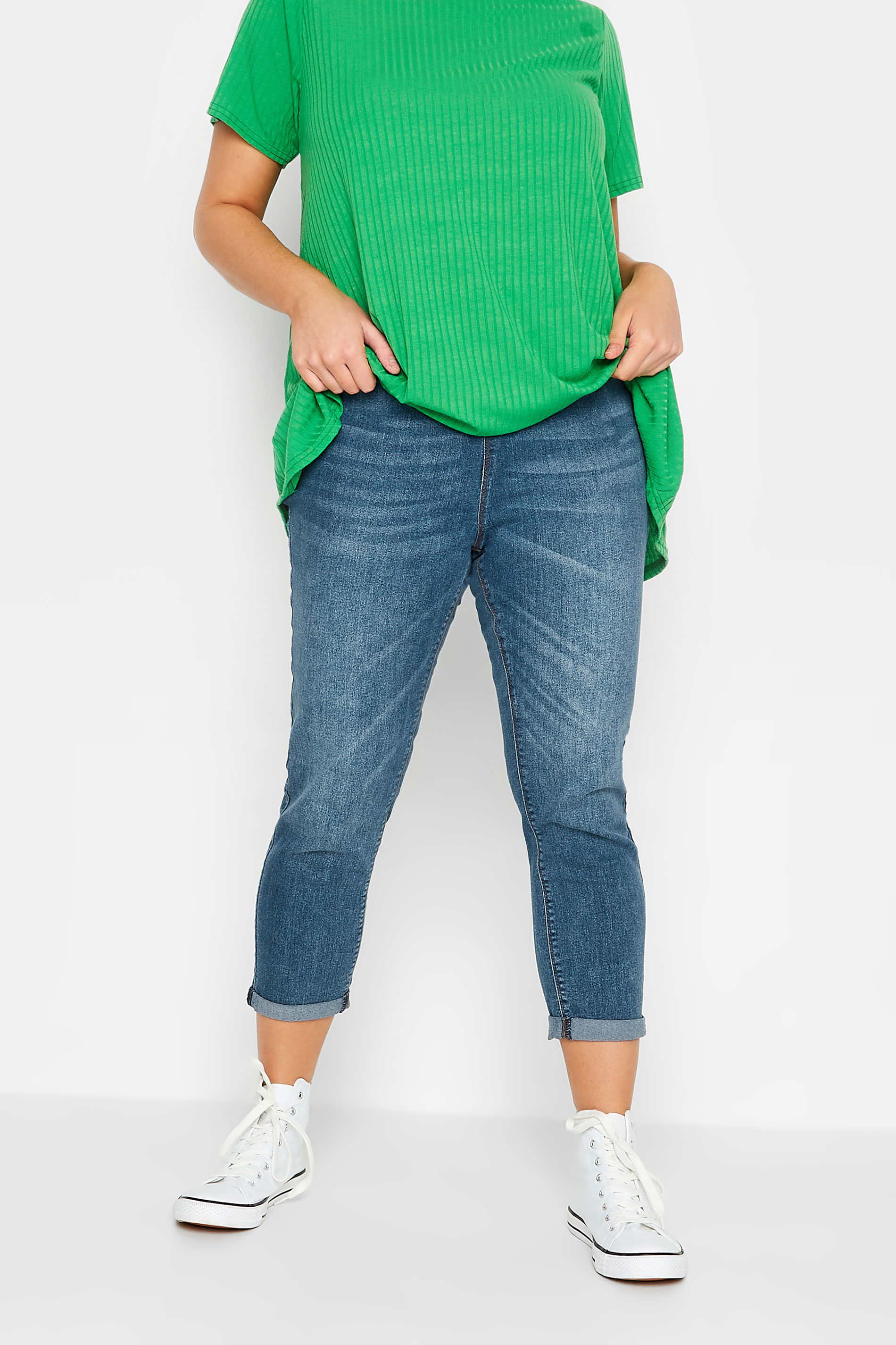 YOURS Plus Size Curve Dark Blue Cropped GRACE Jeggings | Yours Clothing  1