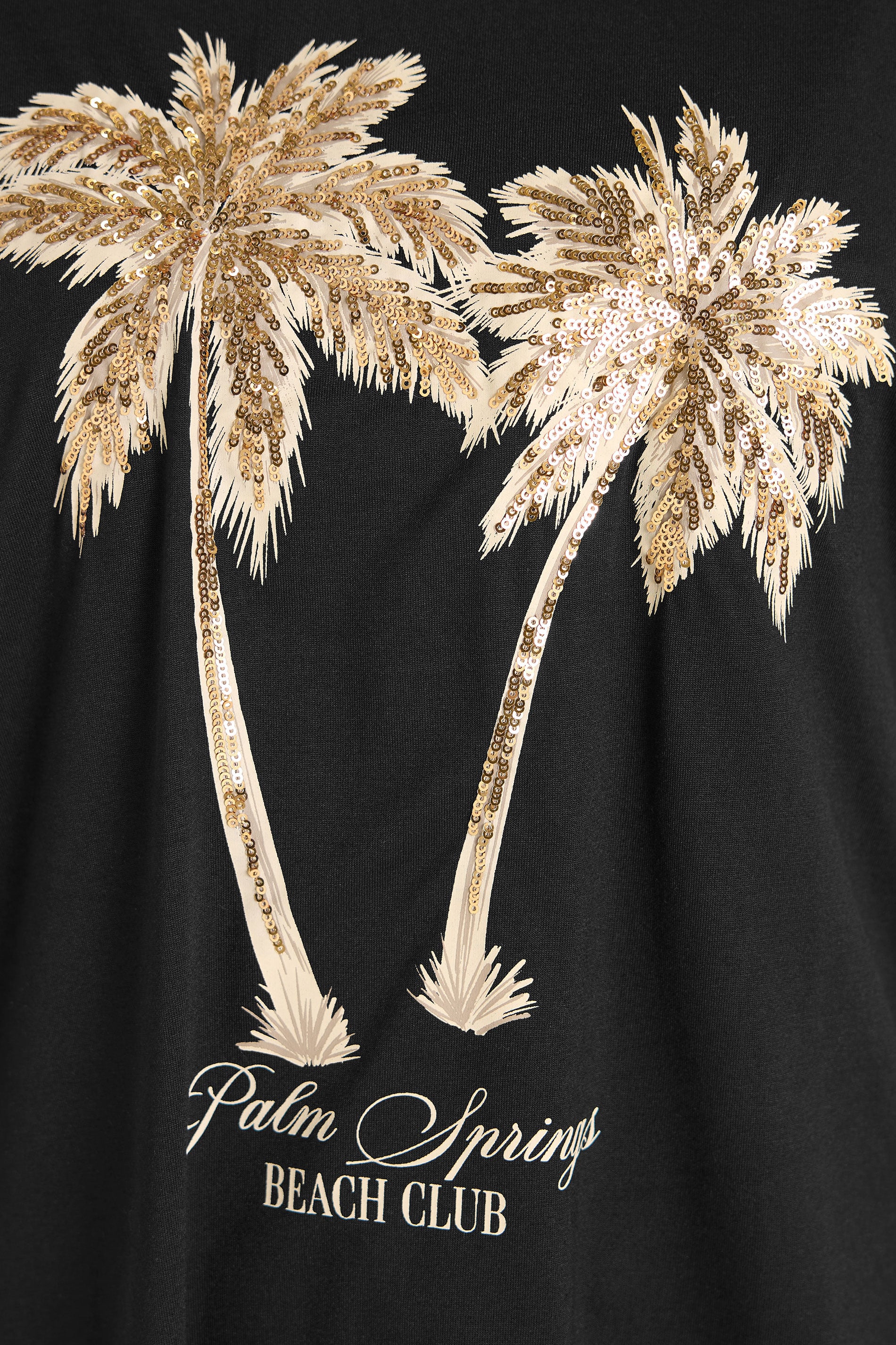 EVANS Plus Size Black Sequin Embellished Palm Trees Graphic T-Shirt | Evans  4