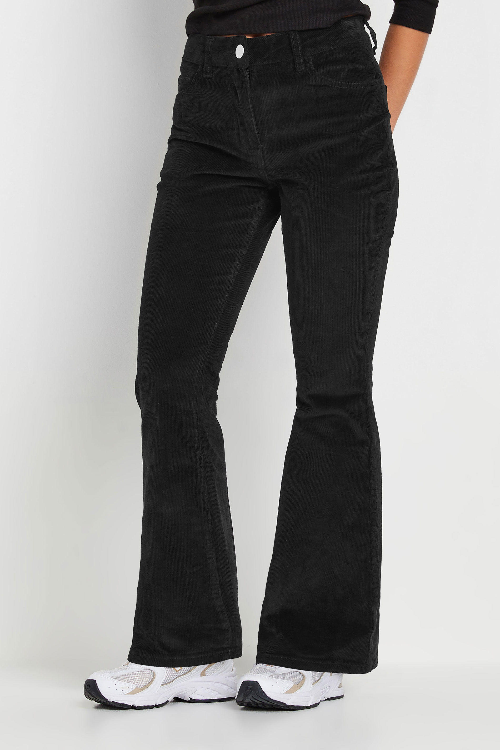 PixieGirl Petite Women's Black Cord Detail Flared Trousers | PixieGirl 1