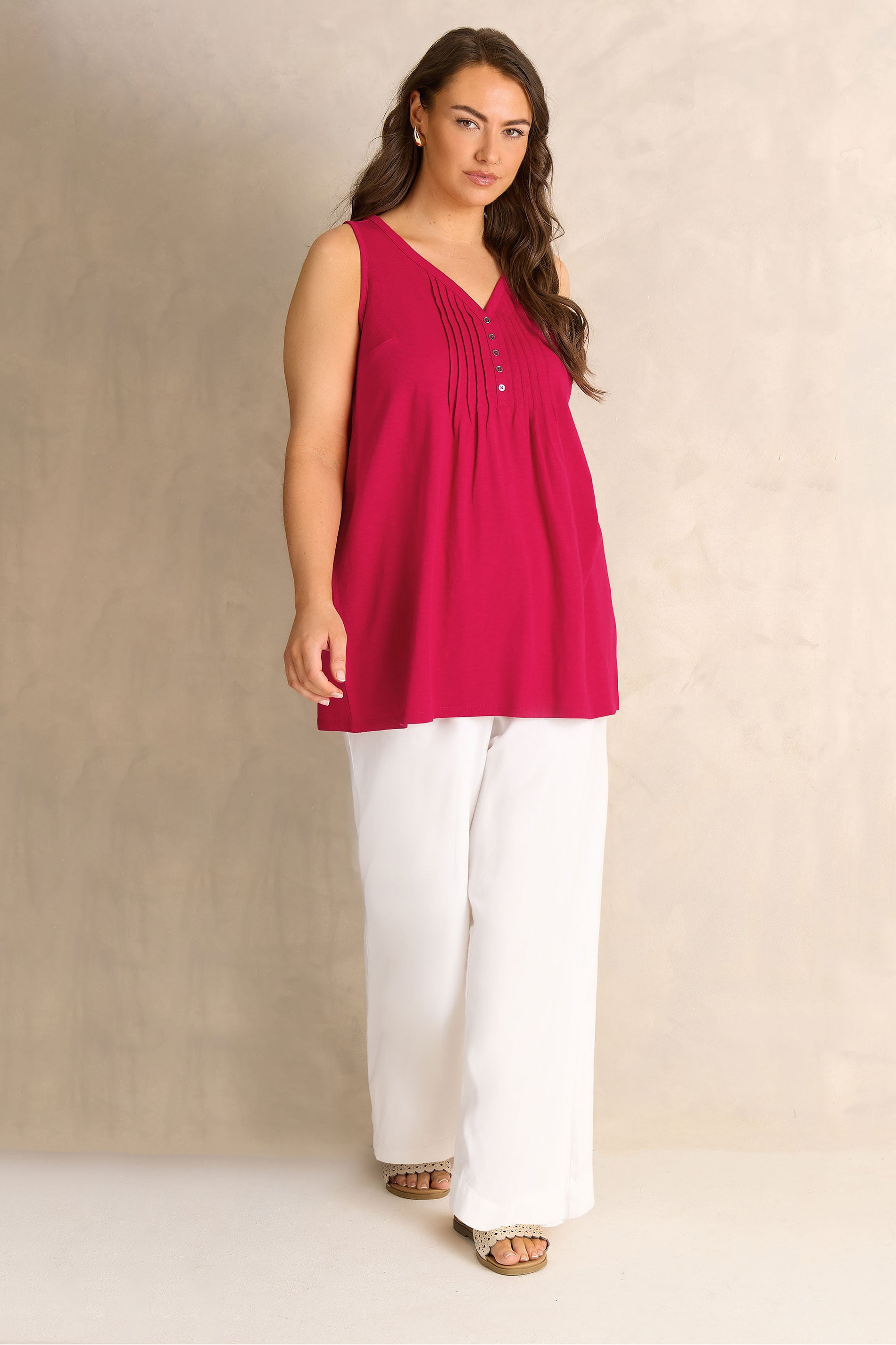 EVANS Plus Size Red Sleeveless Henley Top | Evans 1