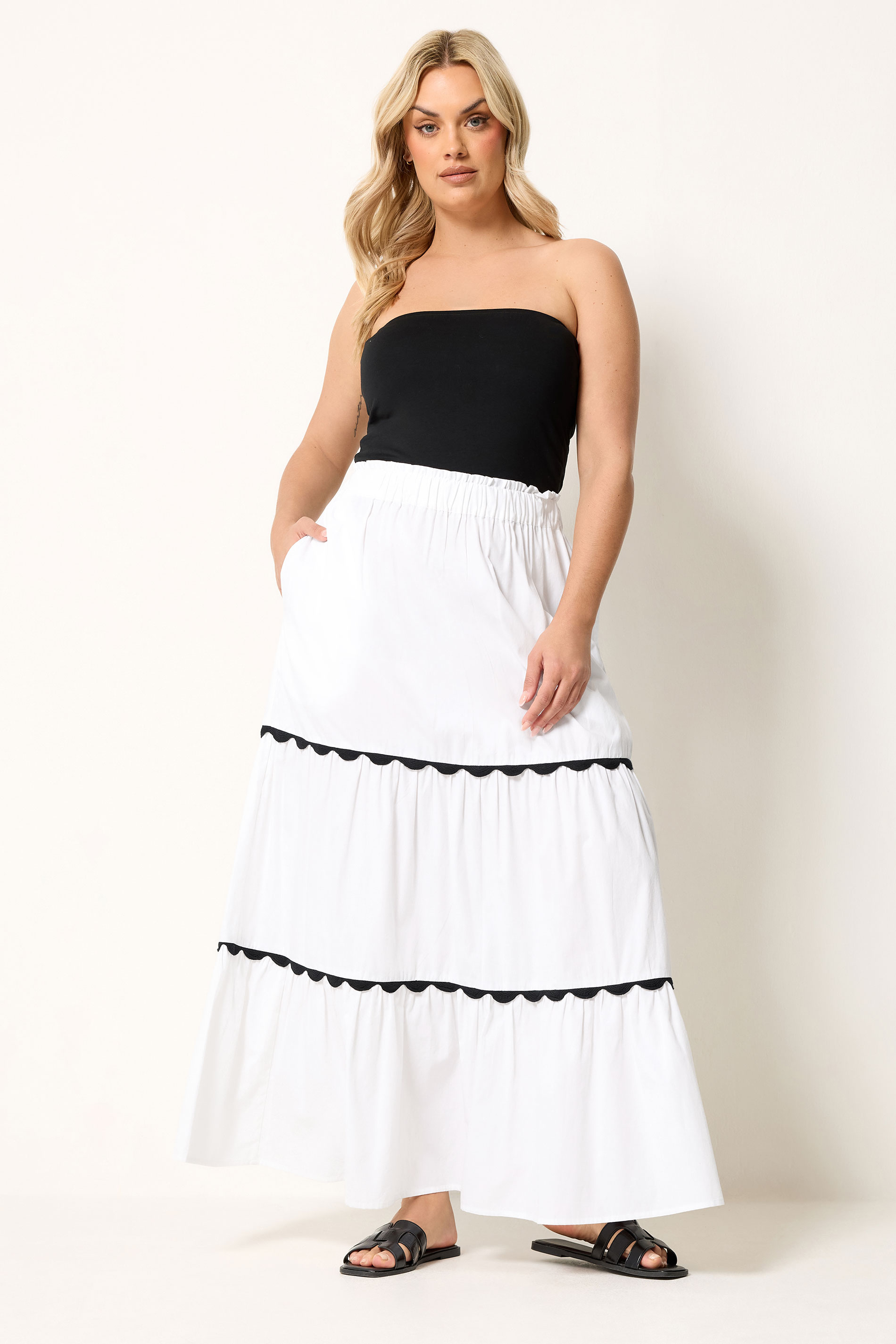 YOURS Plus Size White Scallop Trim Maxi Skirt | Yours Clothing 1