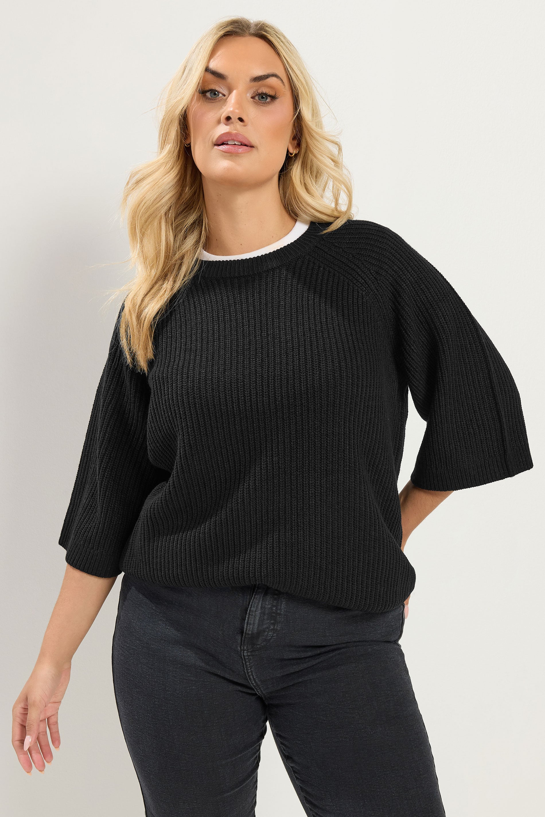 YOURS Plus Size Black Knitted Top | Yours Clothing 1