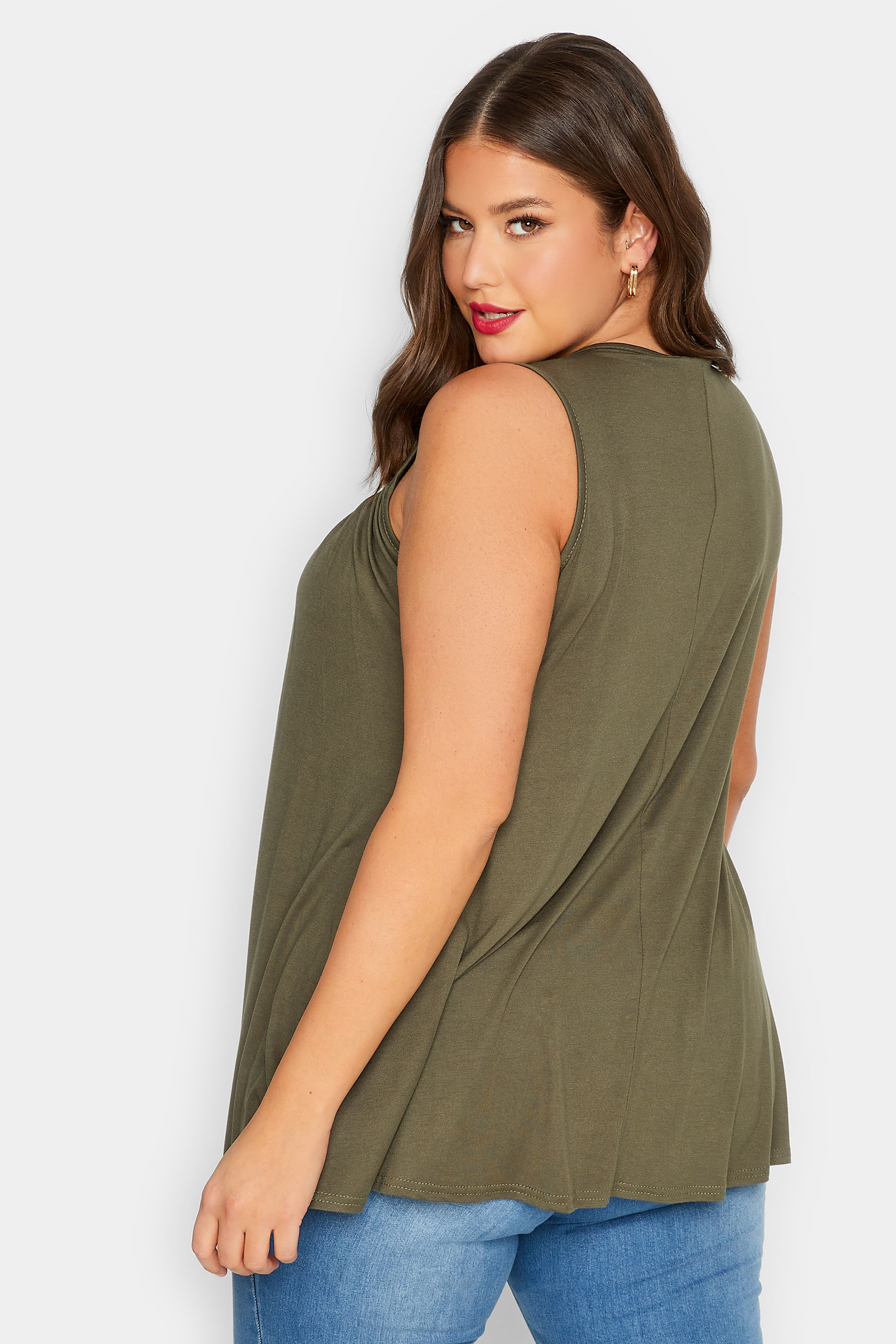LIMITED COLLECTION Plus Size Khaki Green Broderie Anglaise Insert Vest Top | Yours Clothing 3