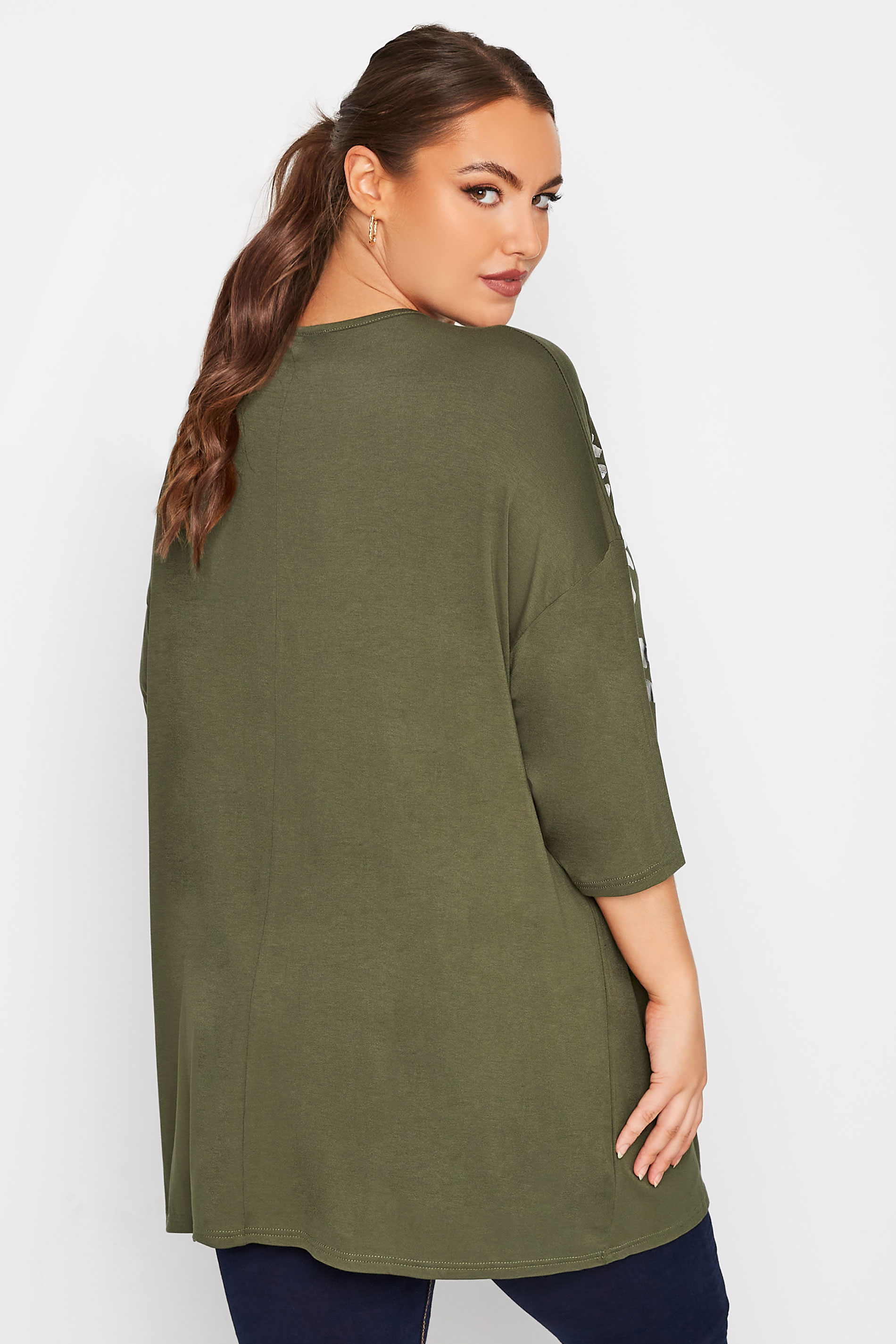 Plus Size LIMITED COLLECTION Khaki Green Foil Leopard Print Oversized T-Shirt | Yours Clothing  3