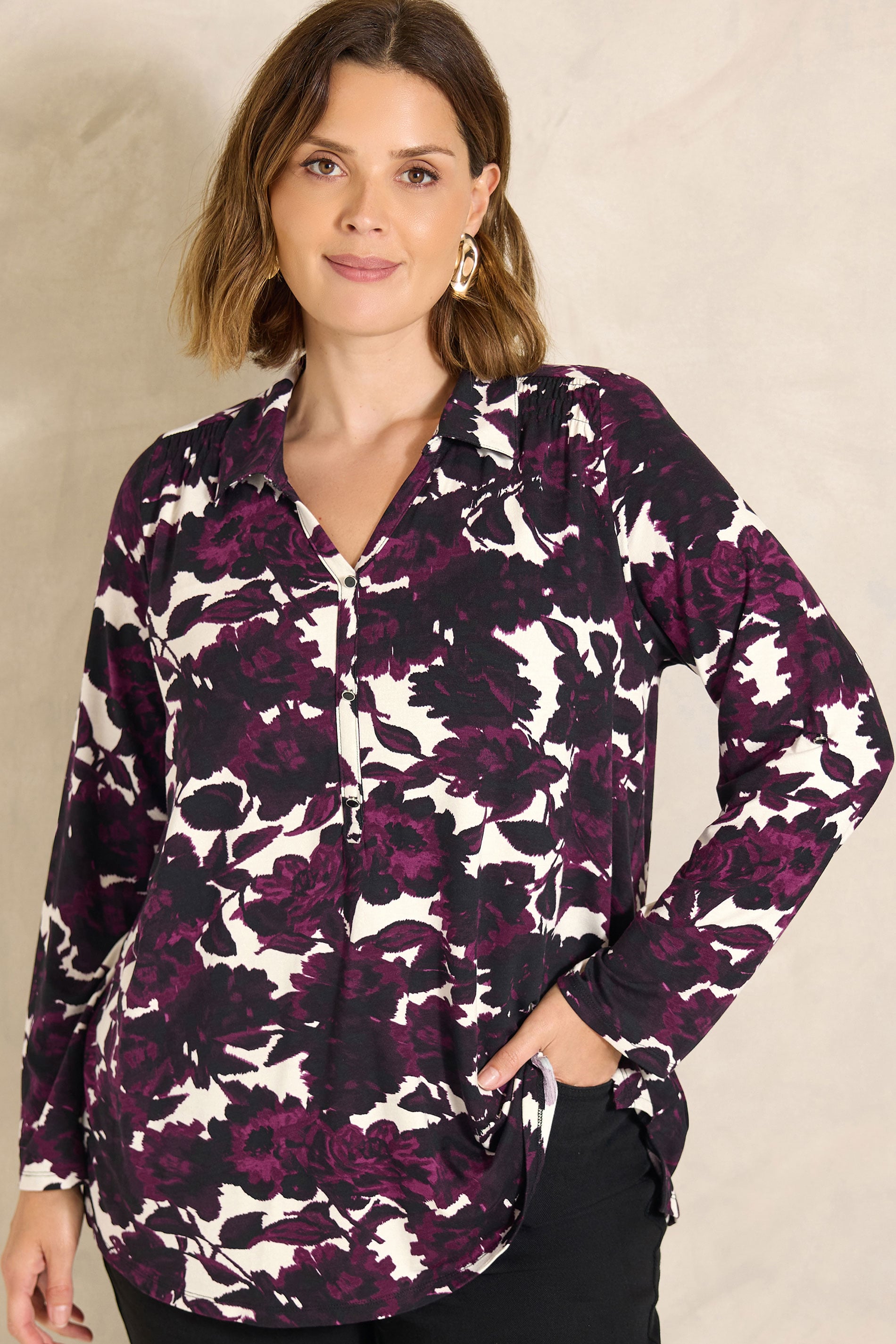 EVANS Plus Size Purple Blurred Floral Blouse | Evans 3