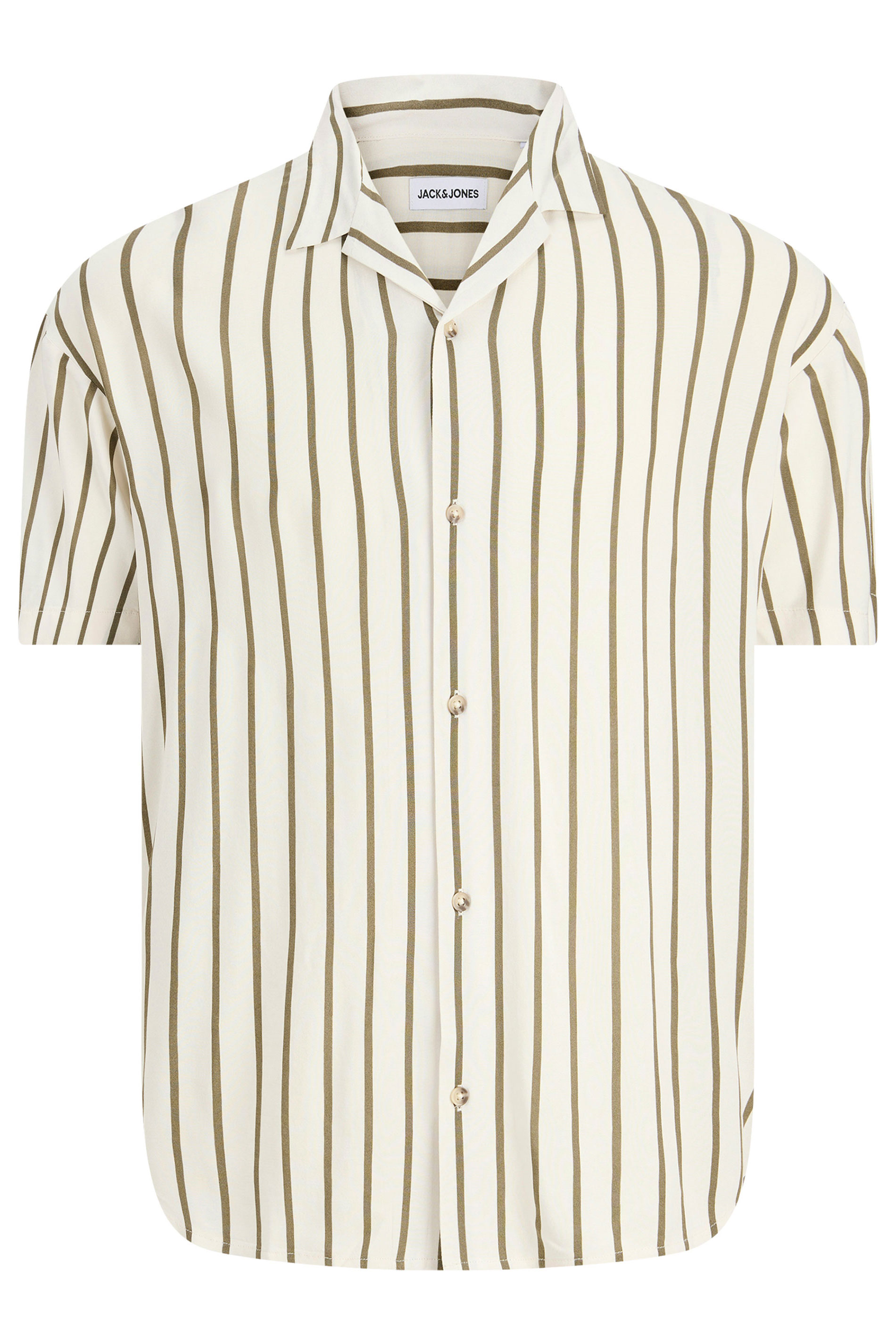 JACK & JONES Big & Tall Olive Green Stripe Resort Shirt | BadRhino 3