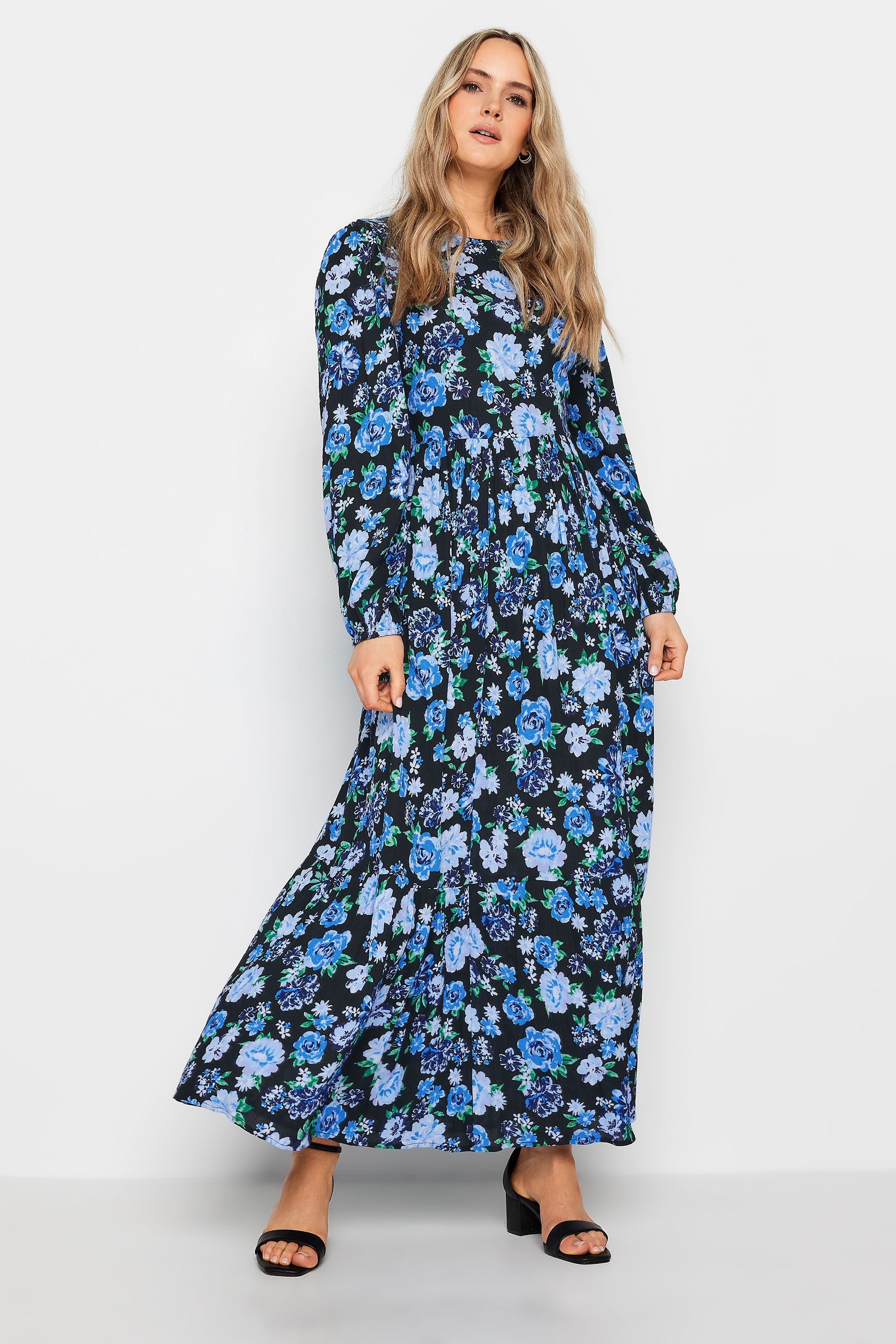 LTS Tall Womens Blue Floral Print Tiered Maxi Dress | Long Tall Sally 2