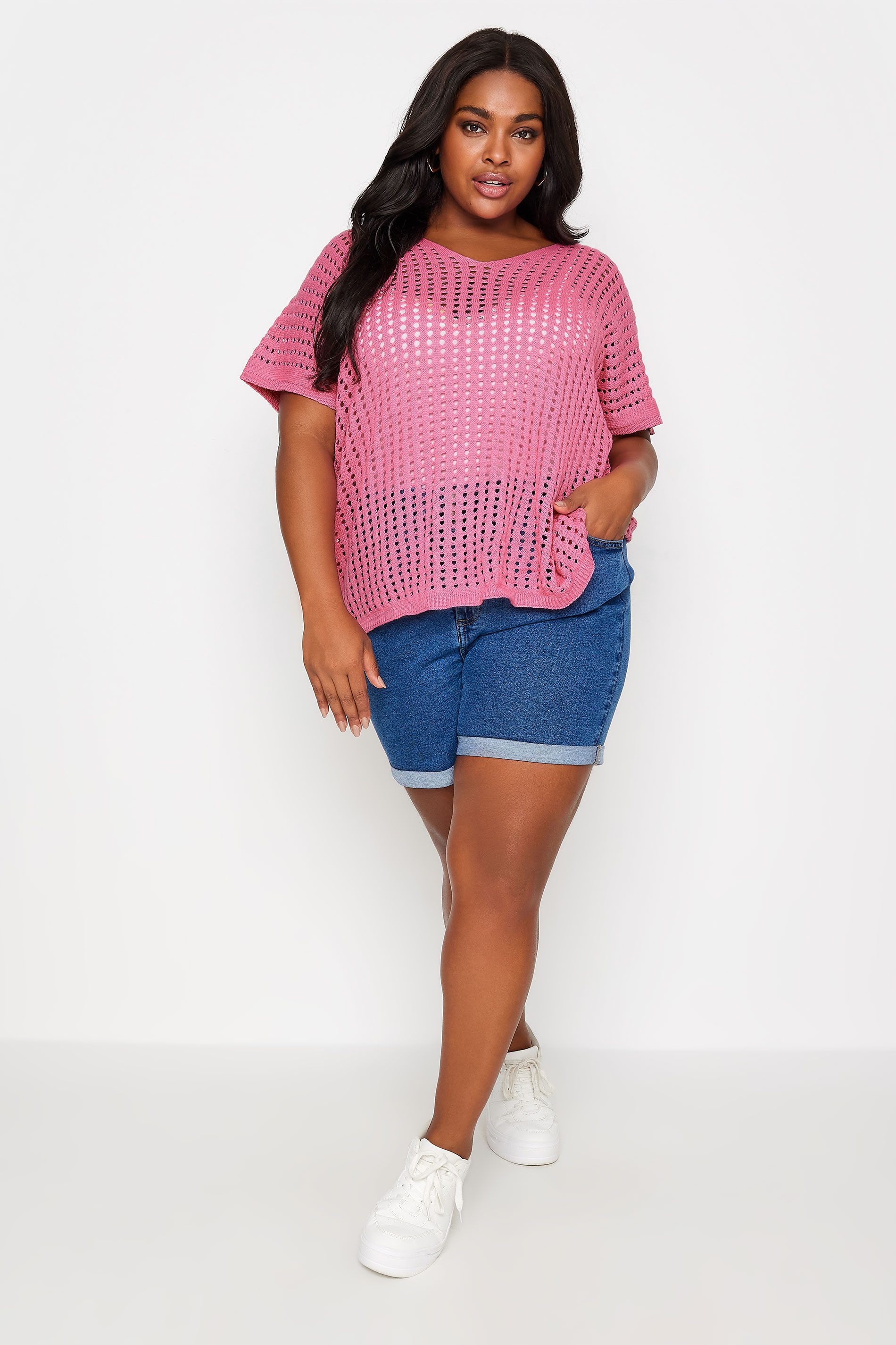 YOURS Plus Size Pink Boxy Crochet Top | Yours Clothing 2