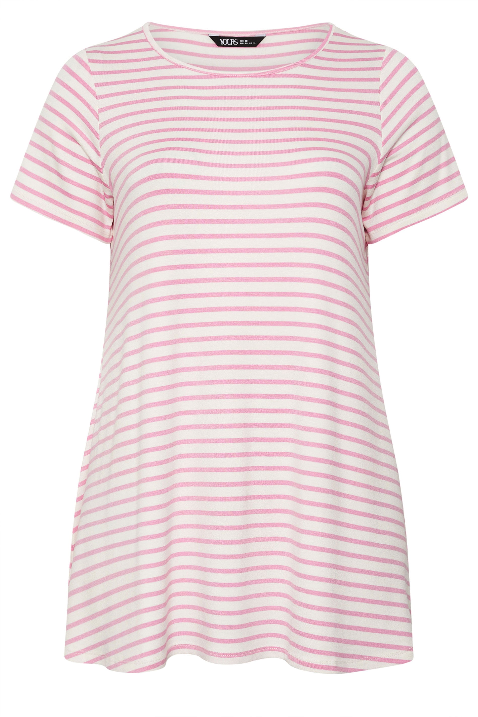 YOURS Plus Size Pink Stripe Swing Crew Neck Top | Yours Clothing 5