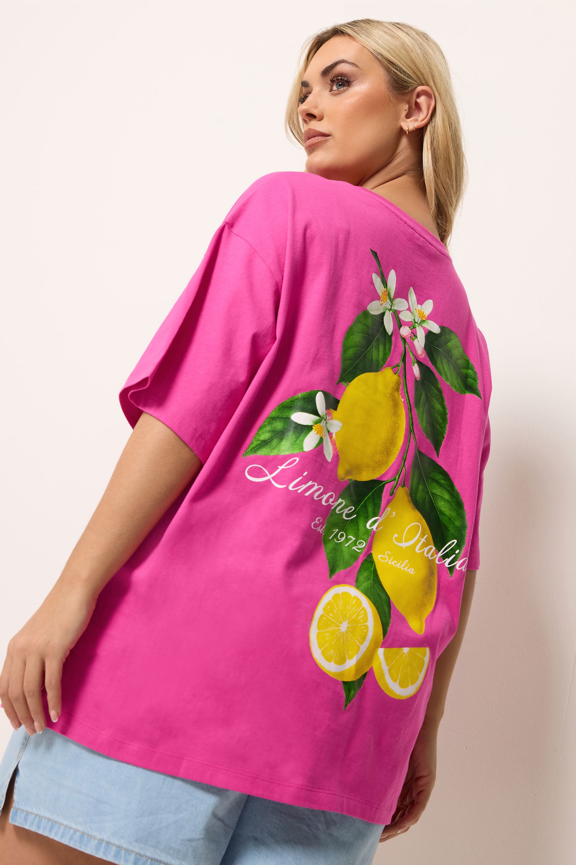 YOURS Plus Size Pink Lemon Back Print Graphic T-Shirt | Yours Clothing 3