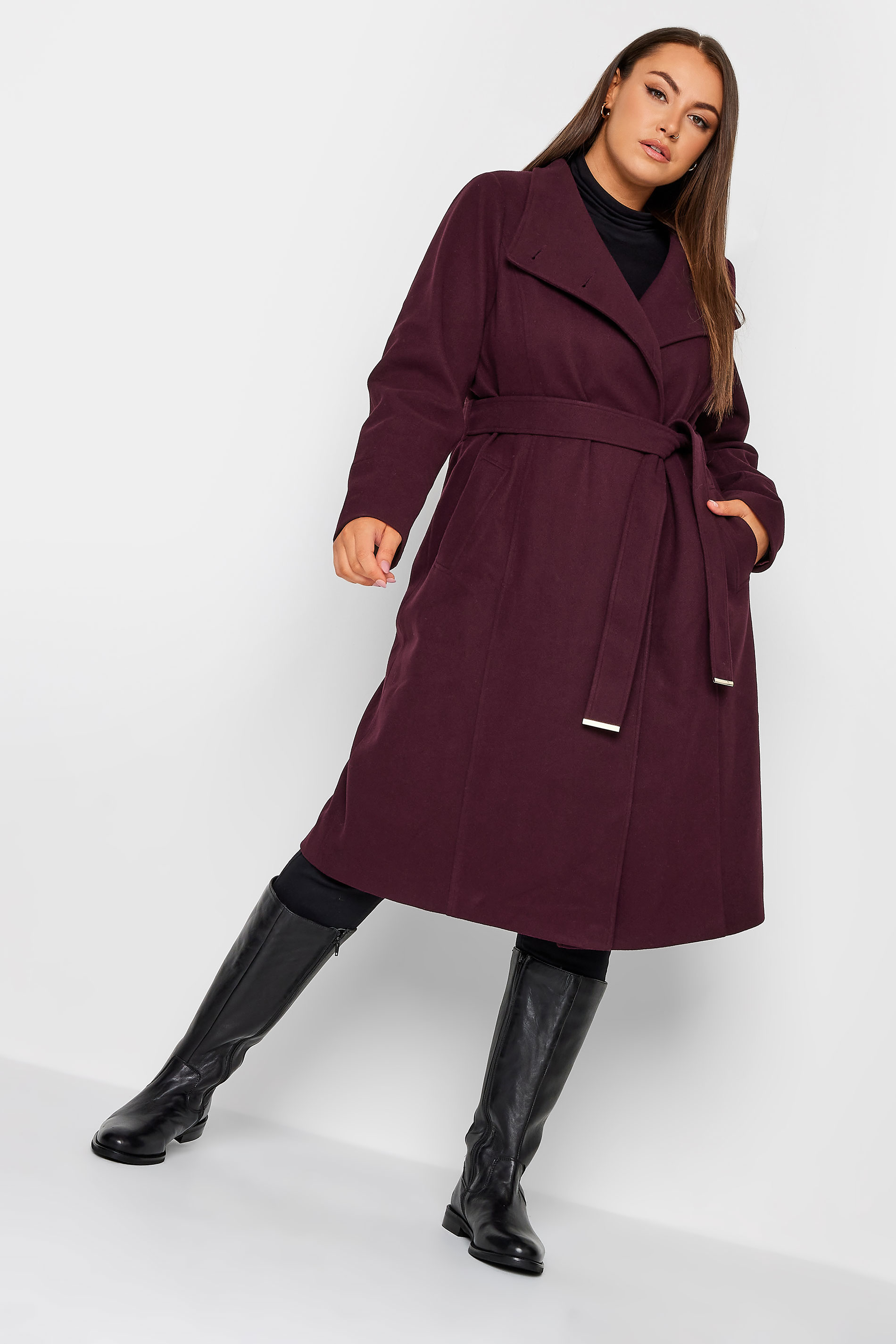 YOURS Curve Plus Size Berry Red Belted Military Coat | Yours Clothing  2