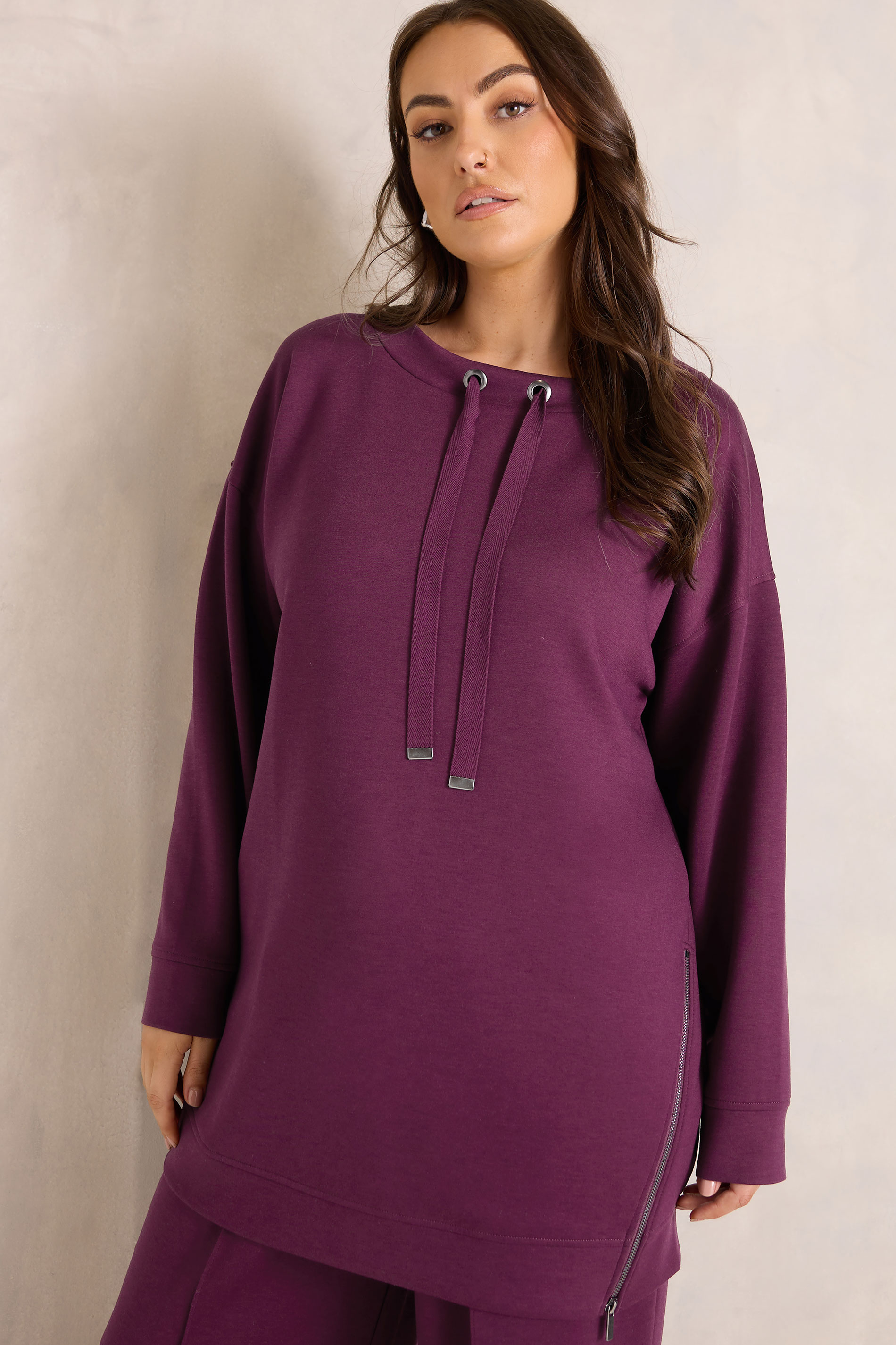 EVANS Plus Size Berry Red Luxe Zip Detail Sweatshirt | Evans  3