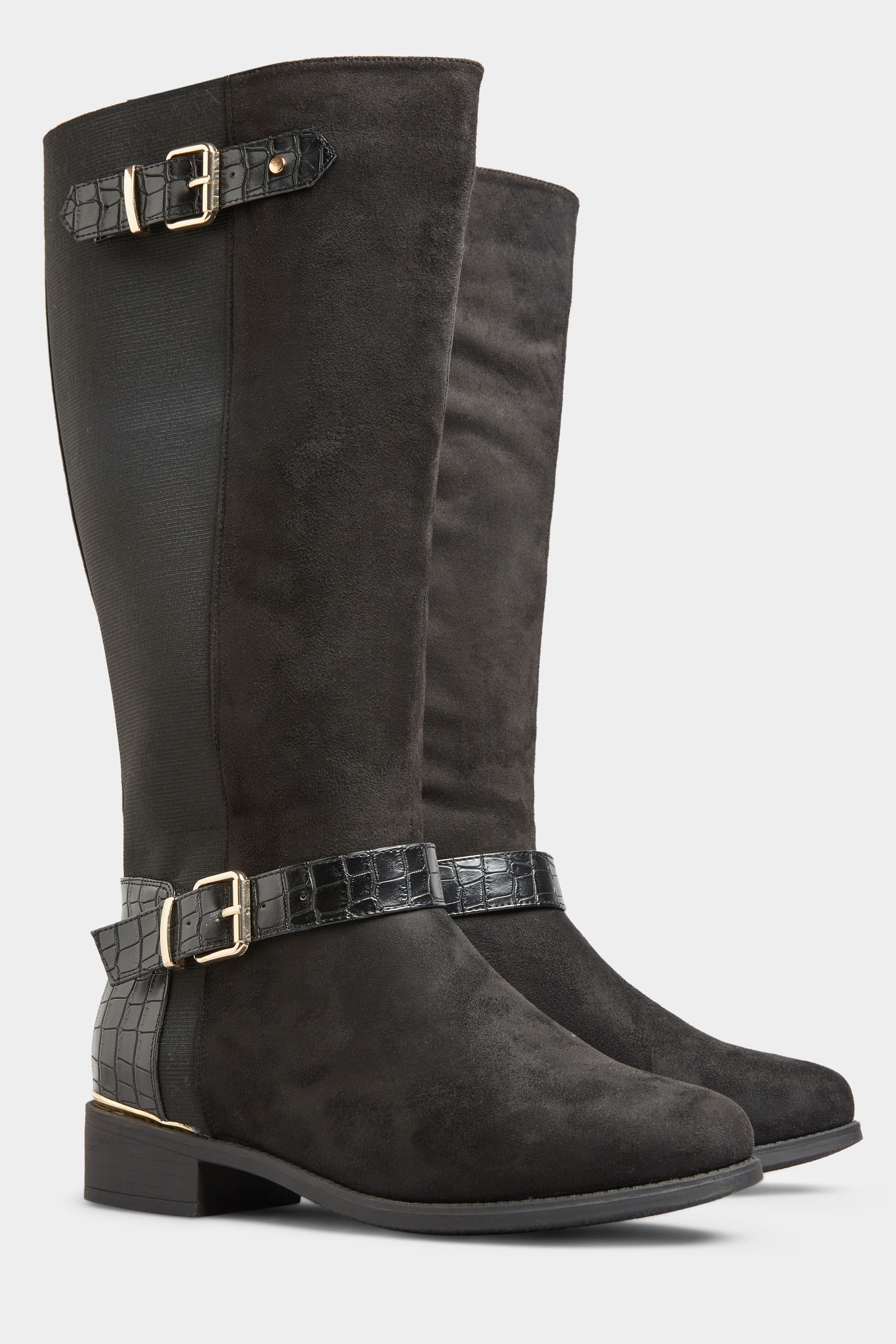 Black Faux Suede Croc Stretch Knee High Boots In Extra Wide Fit_449d.jpg