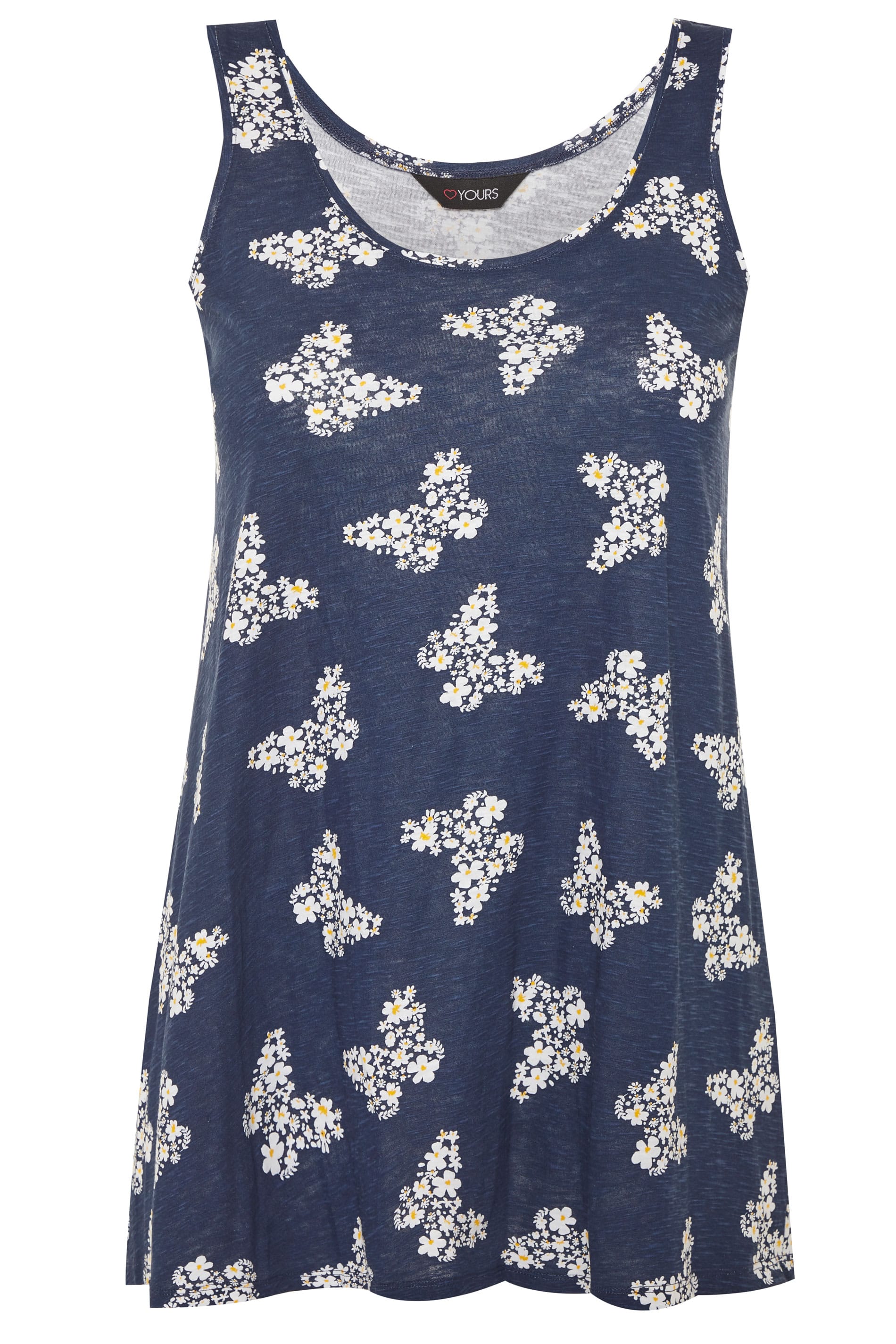 Navy Butterfly Print Swing Vest Top | Yours Clothing