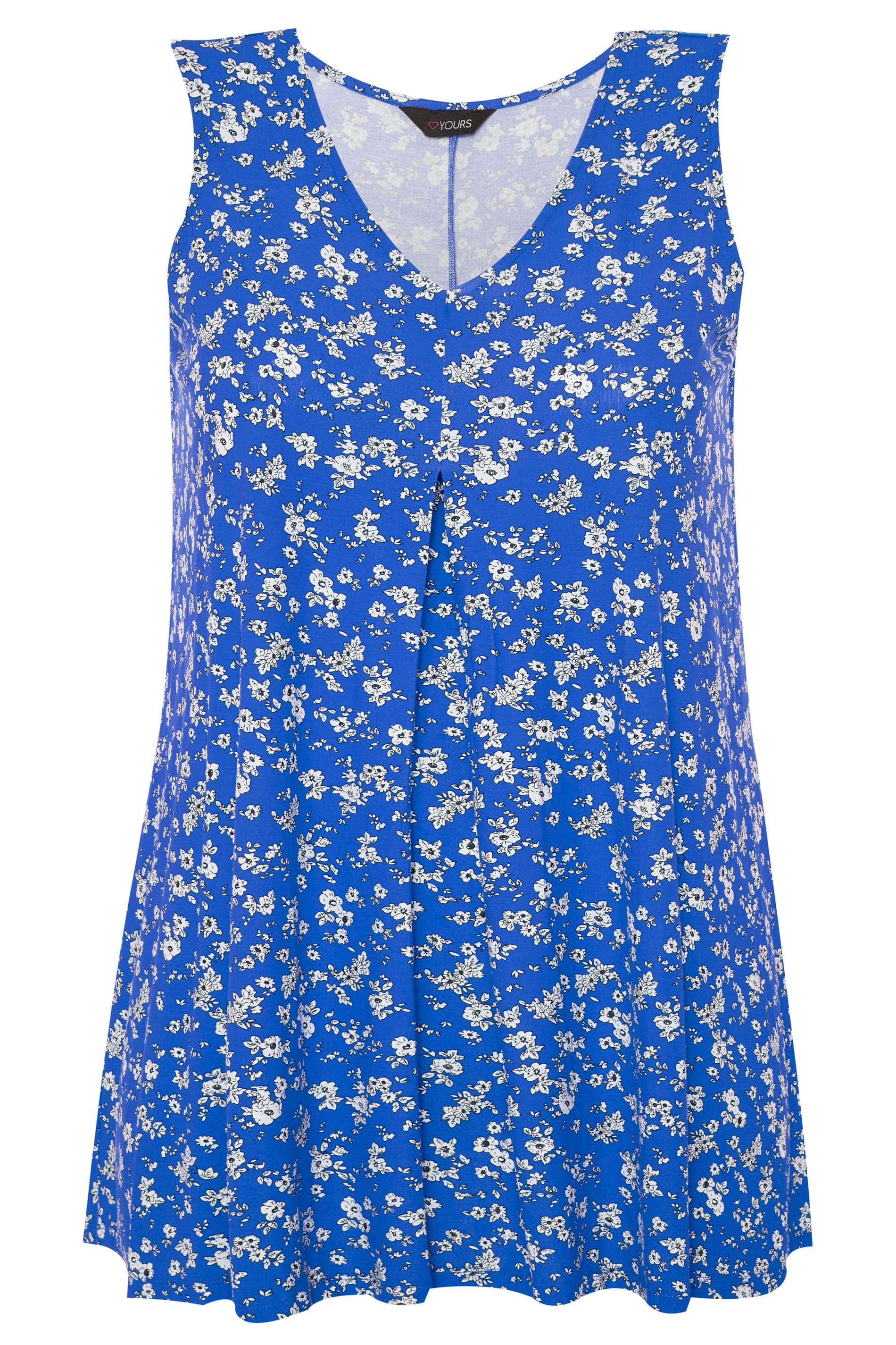 Cobalt Blue Ditsy Floral Swing Vest Top | Yours Clothing