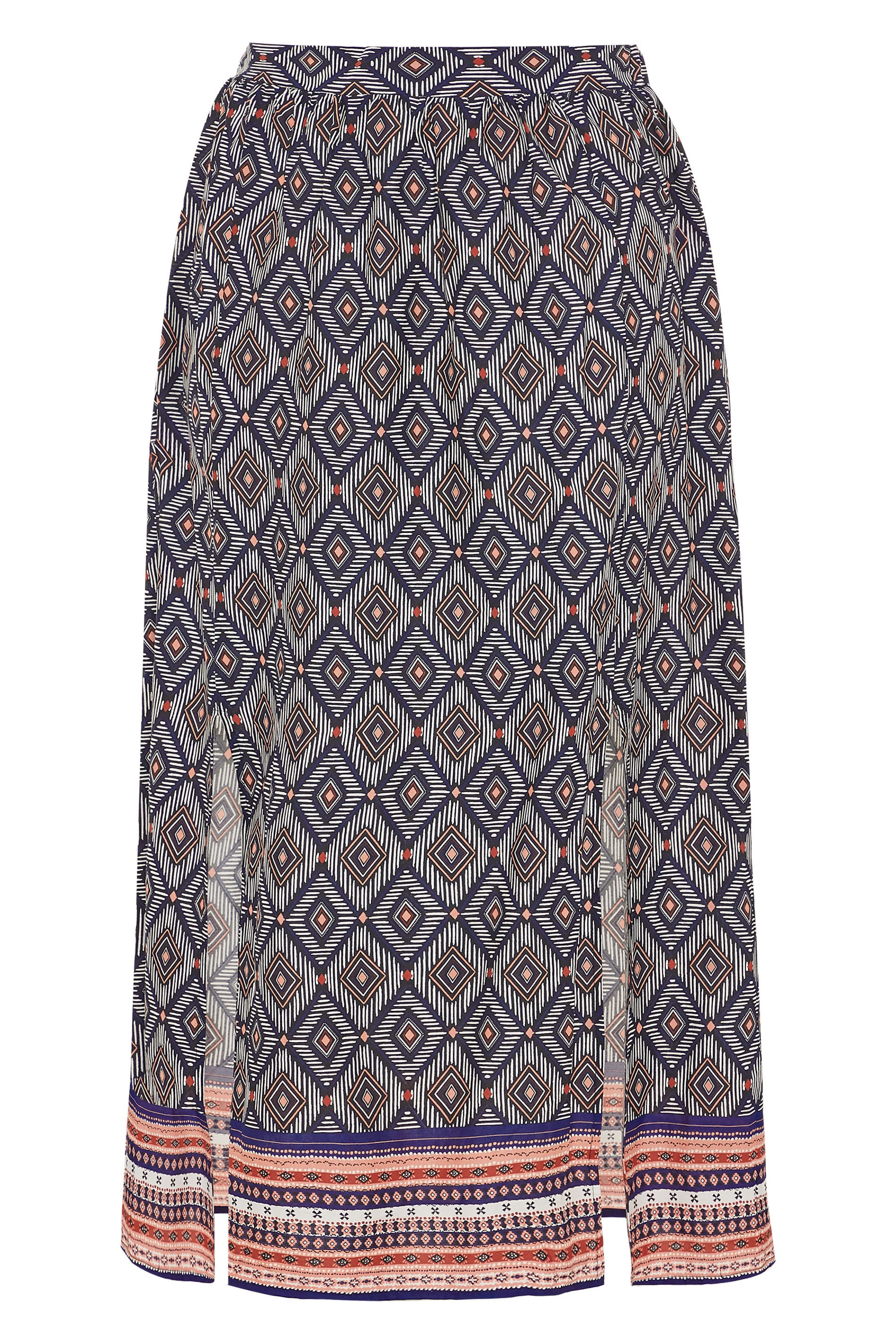 Blue Aztec Border Split Maxi Skirt | Yours Clothing