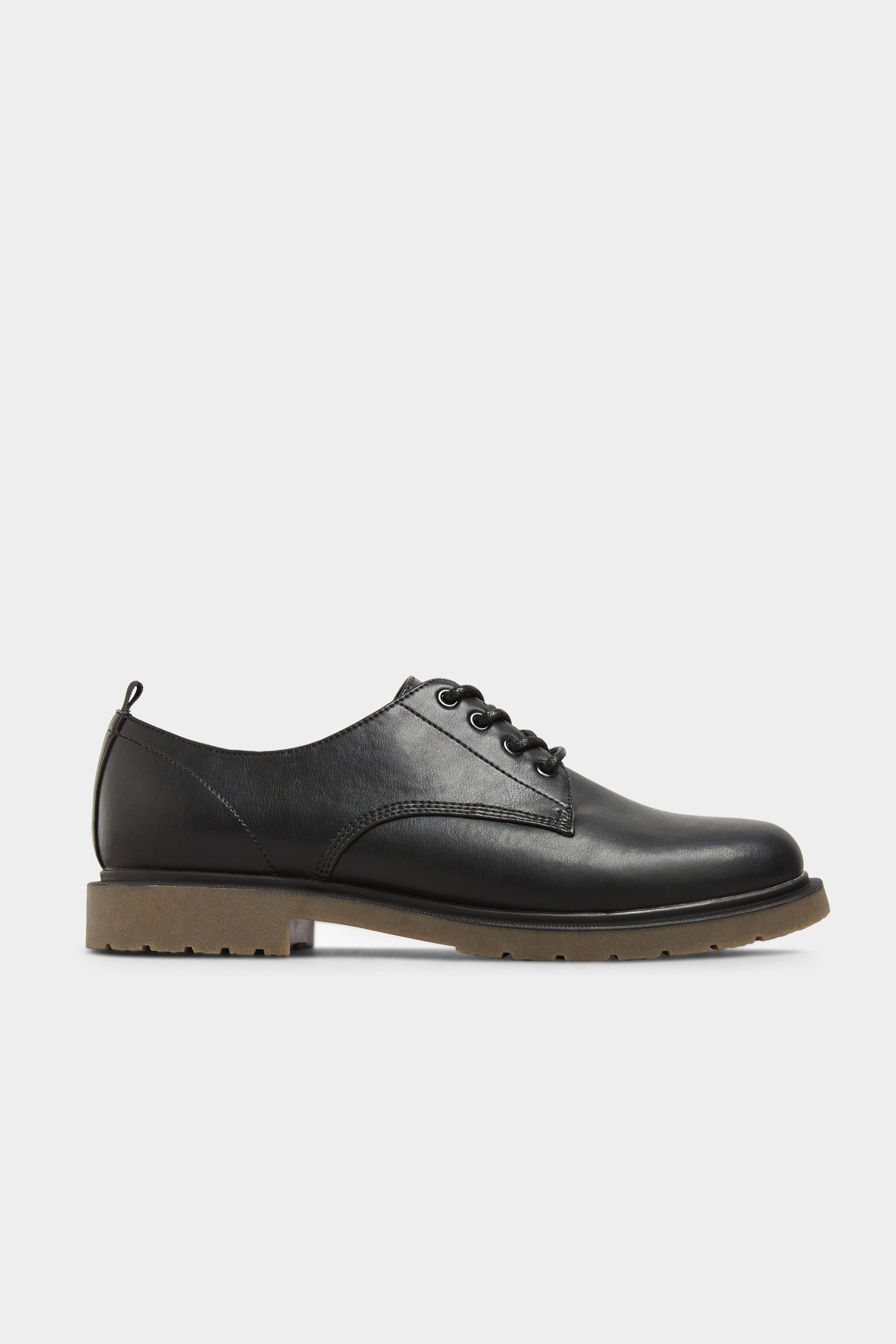 Black Faux Leather Lace Up Brogues In Extra Wide Fit | Yours Clothing
