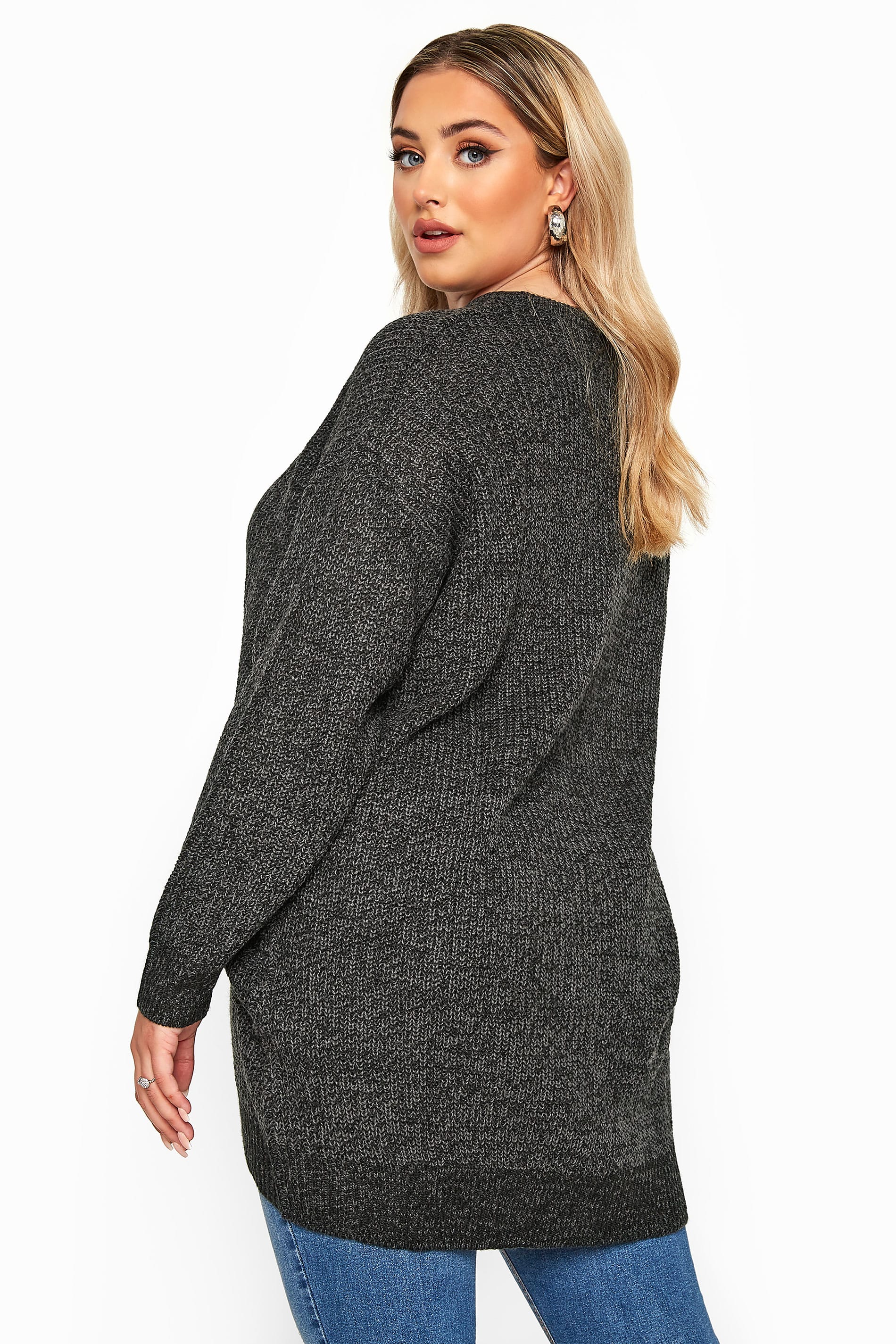 Charcoal Grey Marl Chunky Knitted Jumper | Yours Clothing