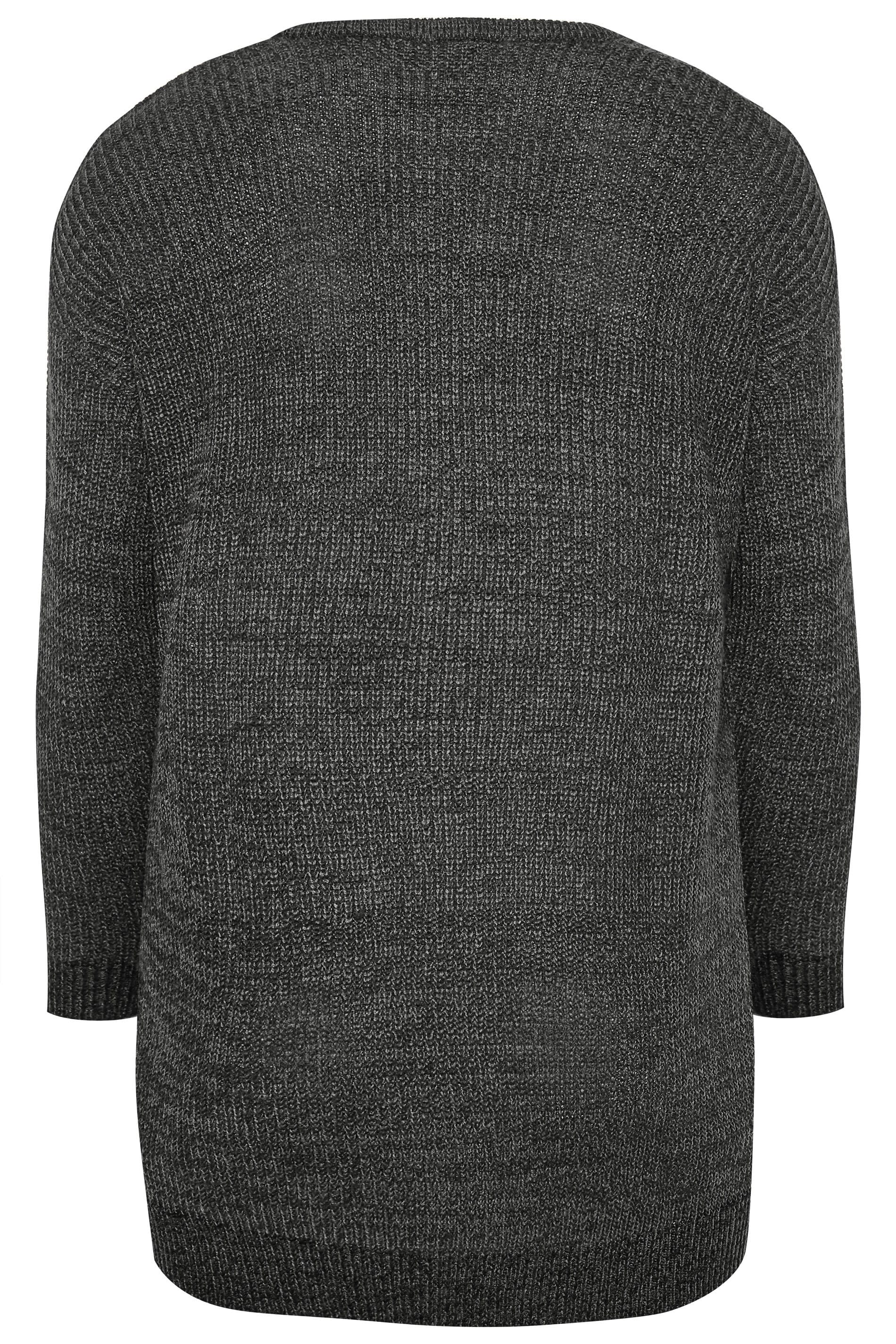 Charcoal Grey Marl Chunky Knitted Jumper | Yours Clothing