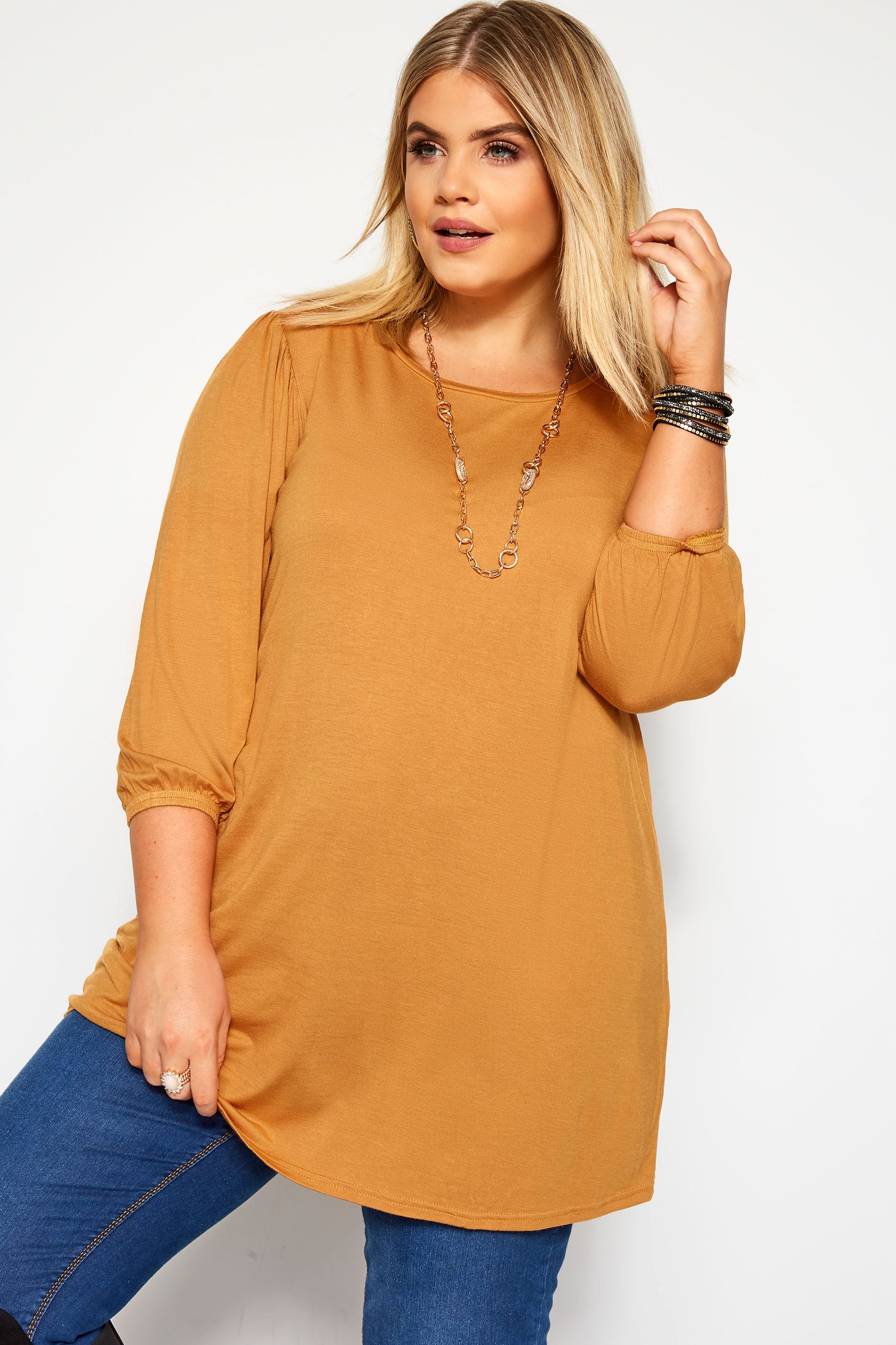 Mustard Balloon Sleeved Top | Yours Clothing