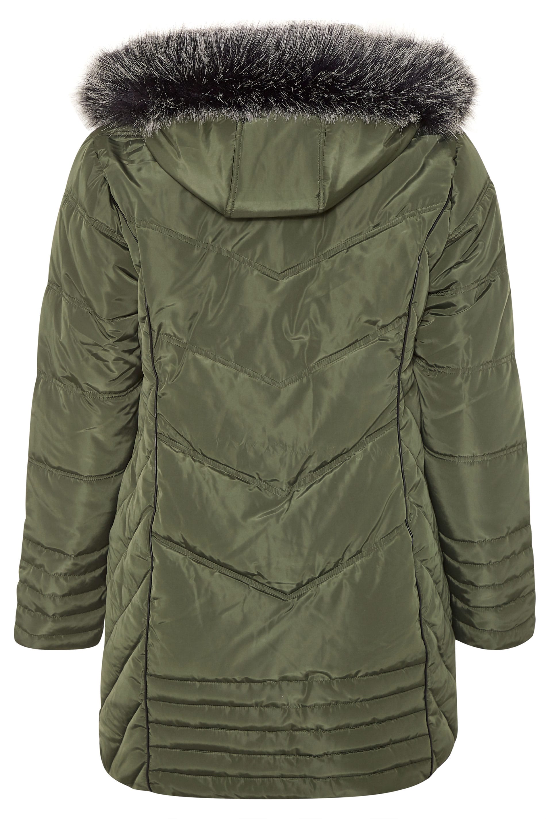 BUMP IT UP MATERNITY Khaki Green PU Trim Longline Puffer Jacket | Yours ...