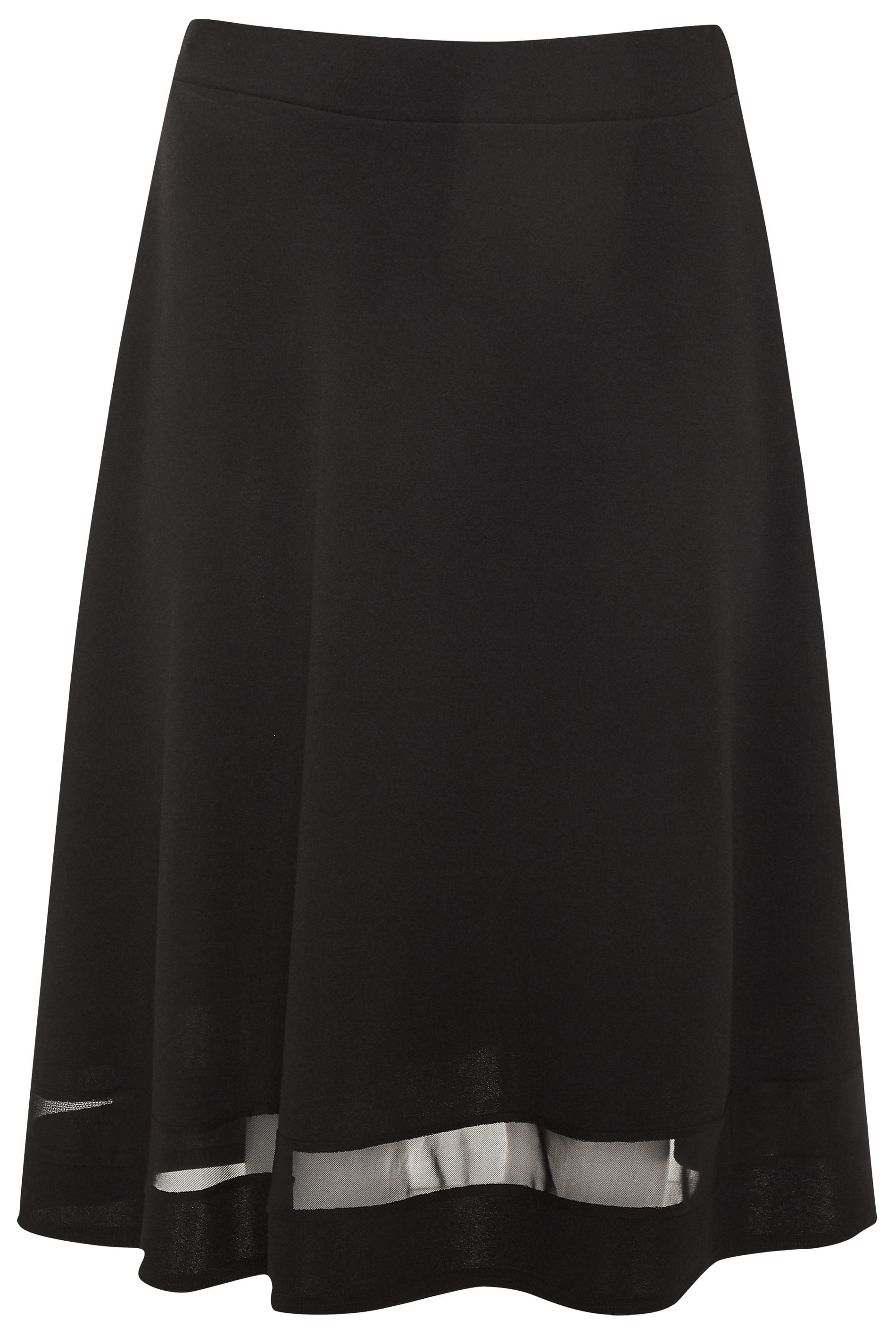 Yours London Black Mesh Panel Flared Skater Skirt Yours Clothing 7169