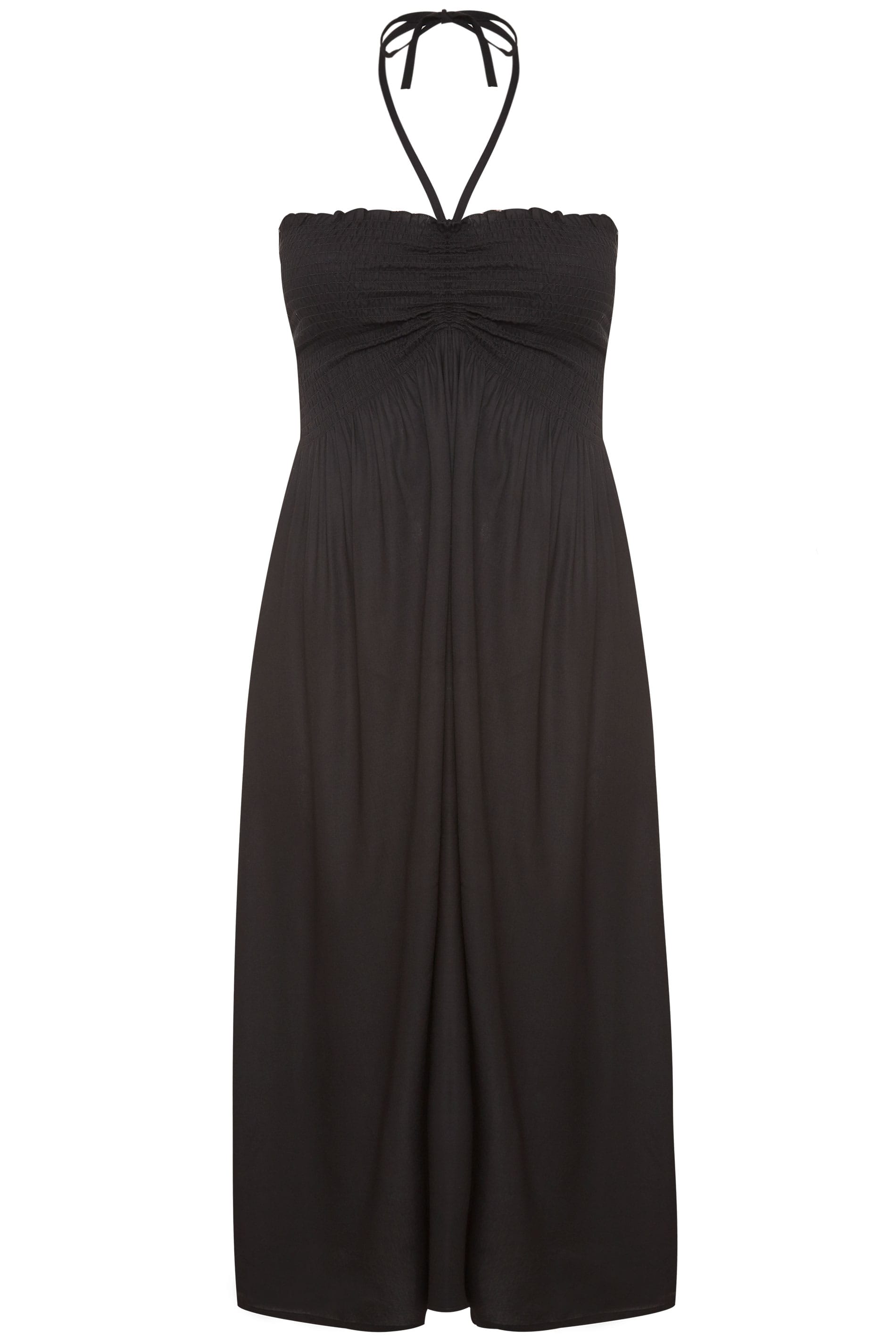 Black Shirred Halterneck Midi Dress | Yours Clothing
