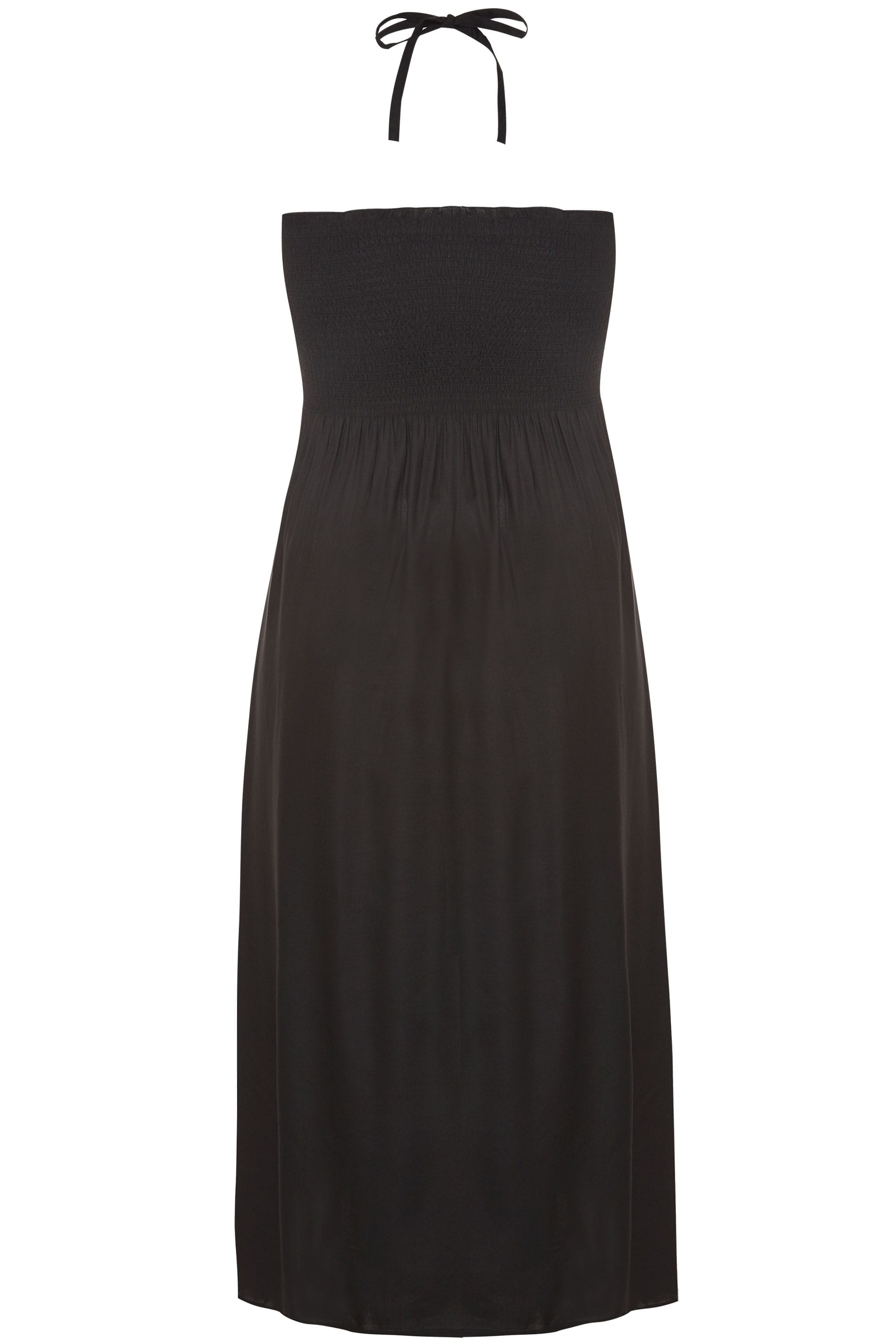 Black Shirred Halterneck Midi Dress | Yours Clothing