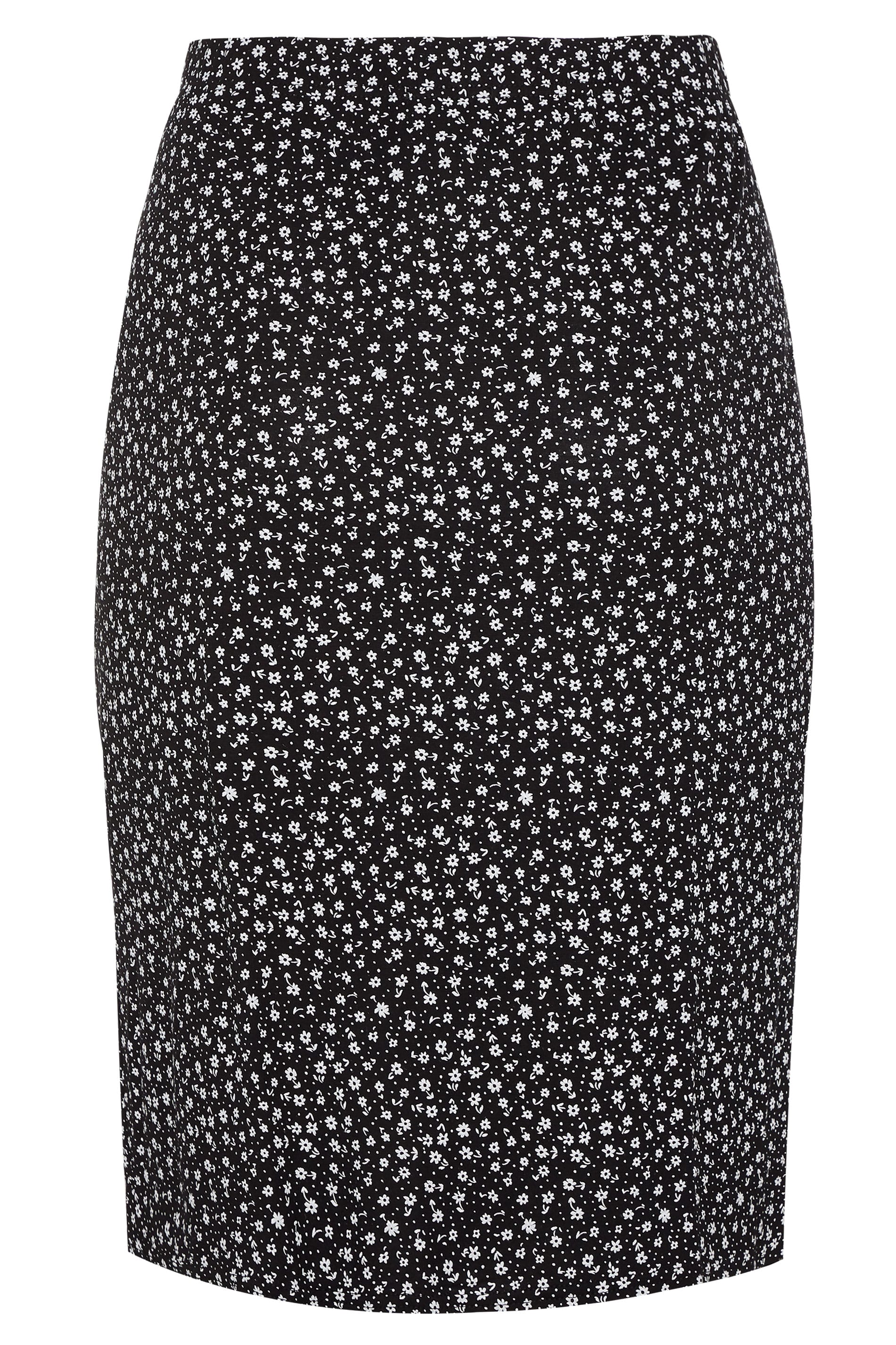 Black Ditsy Floral Spot Midi Tube Skirt | Yours Clothing