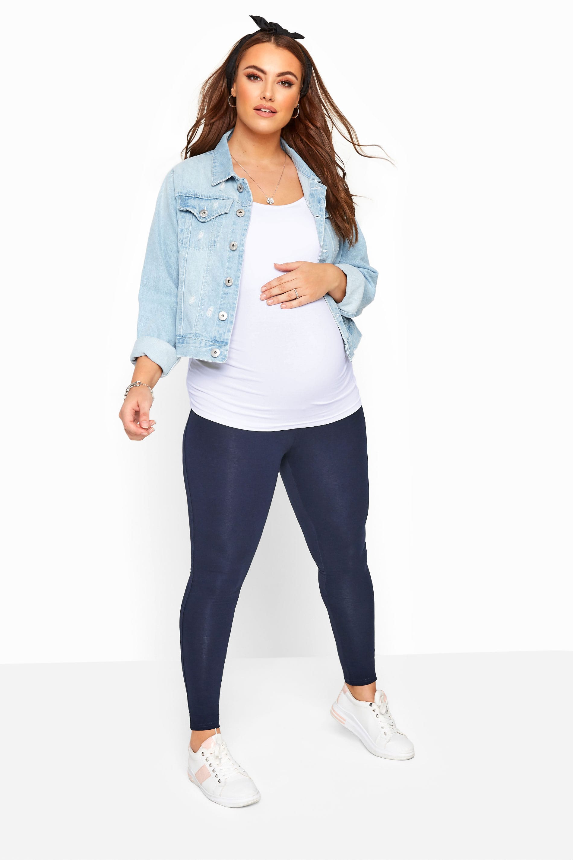 BUMP IT UP MATERNITY Navy Blue Cotton Essential Leggings With Comfort Panel Plus Size 16 to 32 2