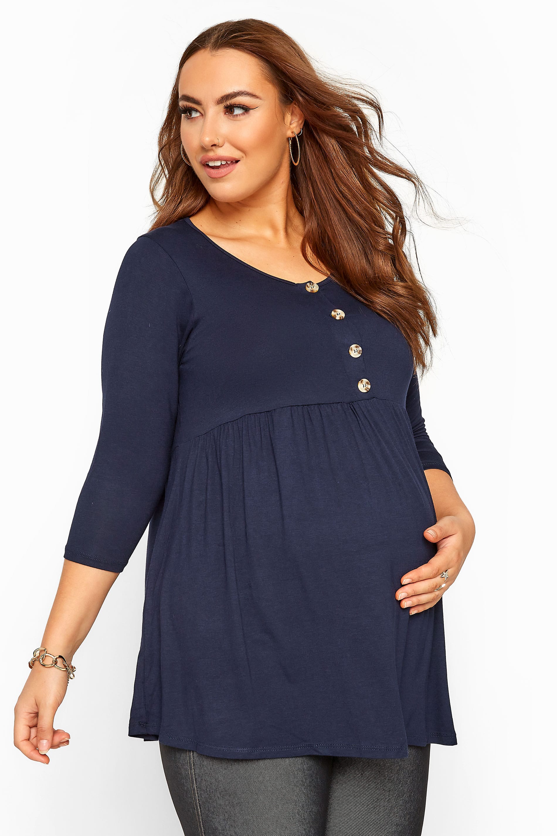 BUMP IT UP MATERNITY Navy Horn Button Smock Top | Yours Clothing