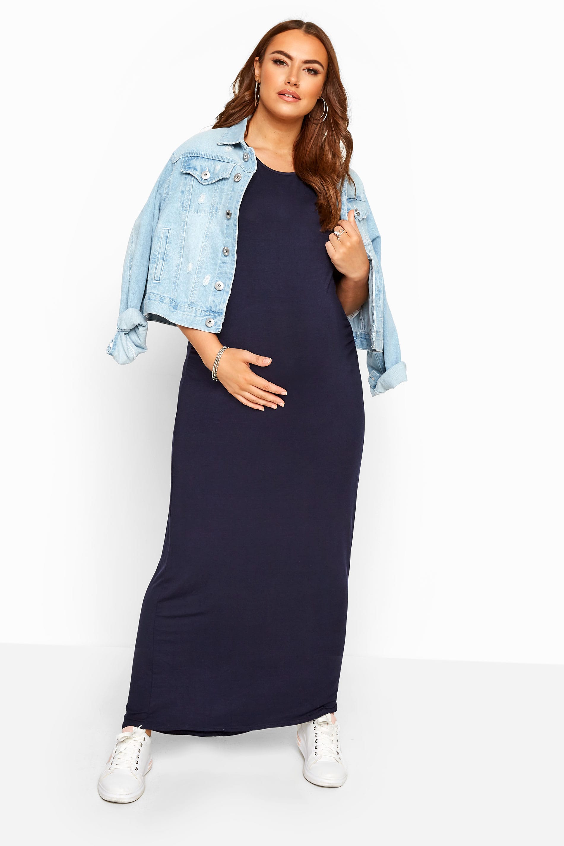 BUMP IT UP MATERNITY Navy Maxi Dress With Ruched Sides 