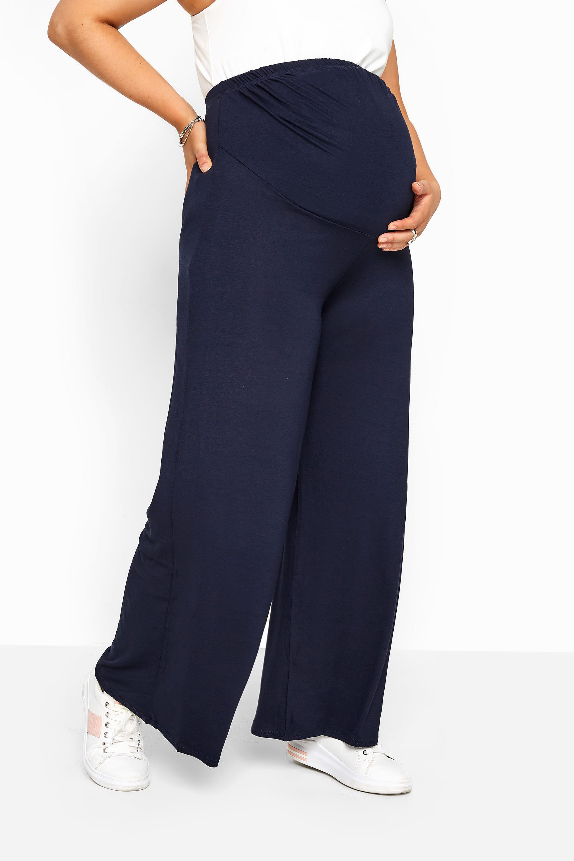 BUMP IT UP MATERNITY Navy Palazzo Trousers With Comfort 