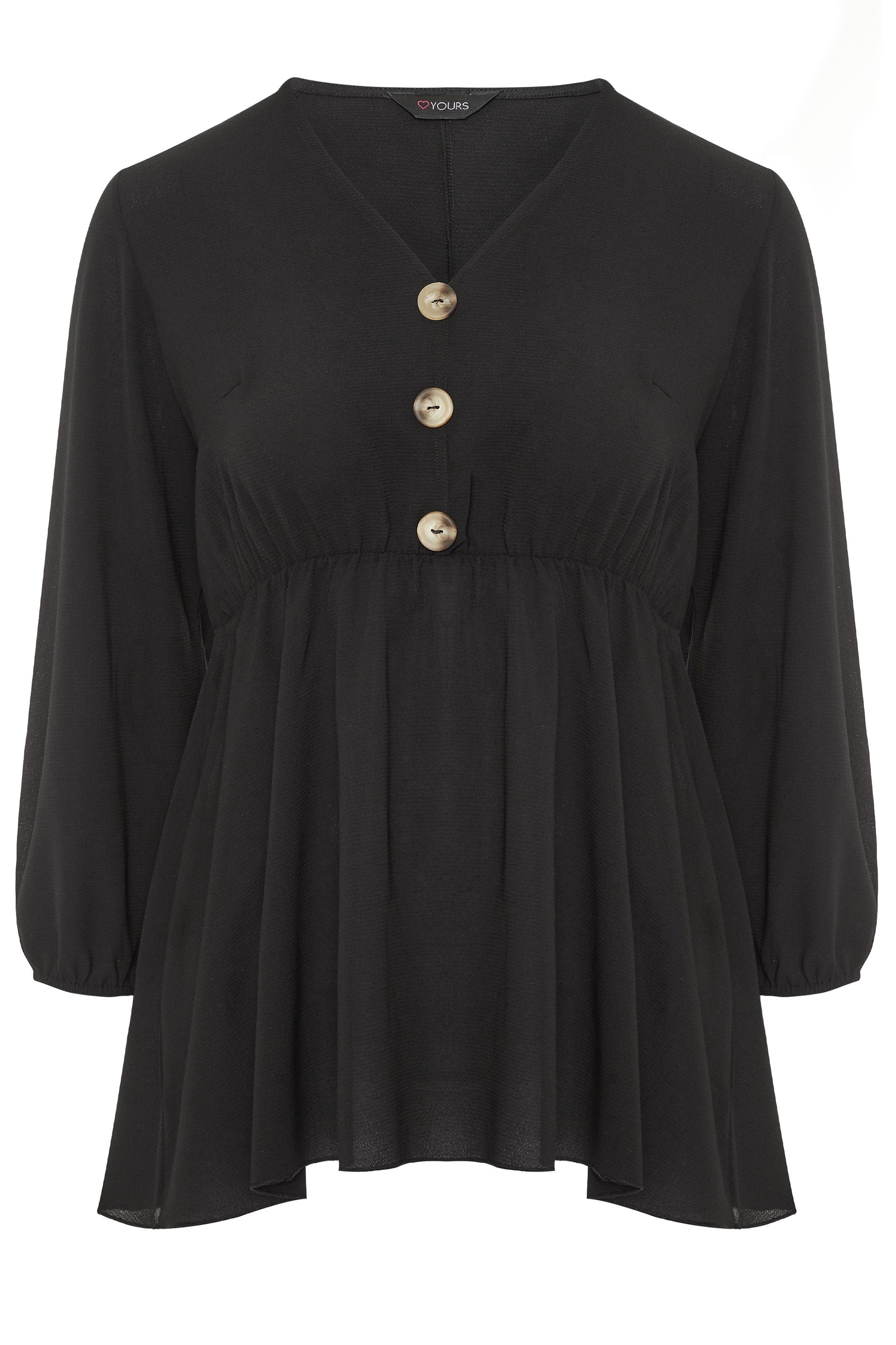 Black Button Peplum Top | Yours Clothing