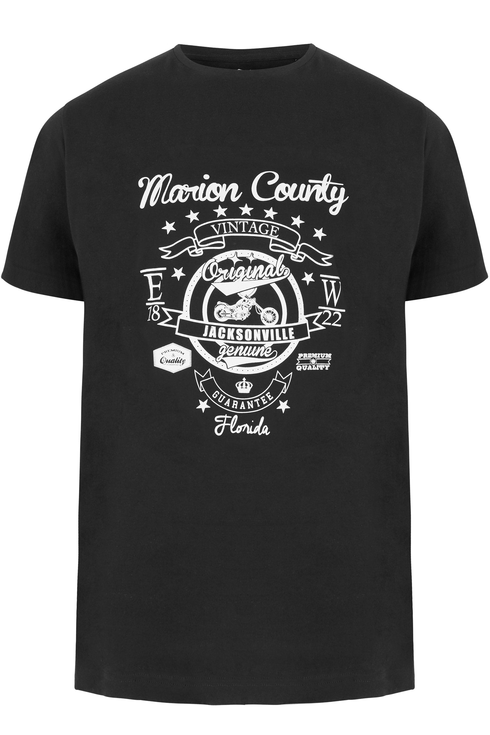 BadRhino Black 'Marion County' Slogan T-Shirt, Sizes L, XL, 2XL, 3XL ...