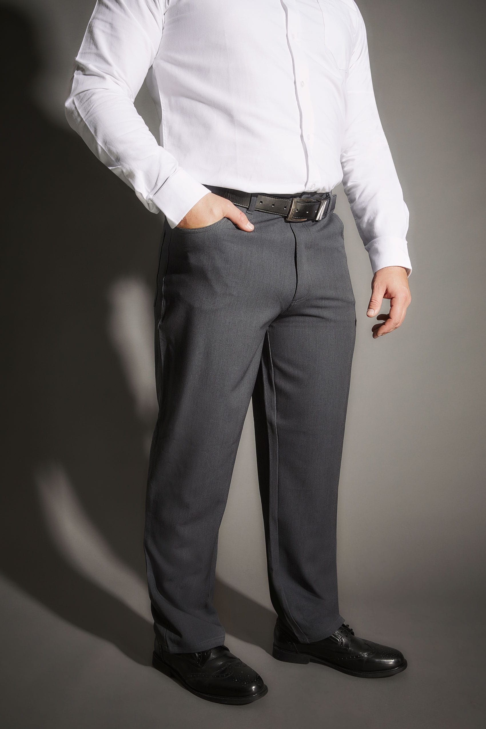 BadRhino Big & Tall Dark Grey Smart Straight Leg Stretch Trousers With 5 Pockets 1