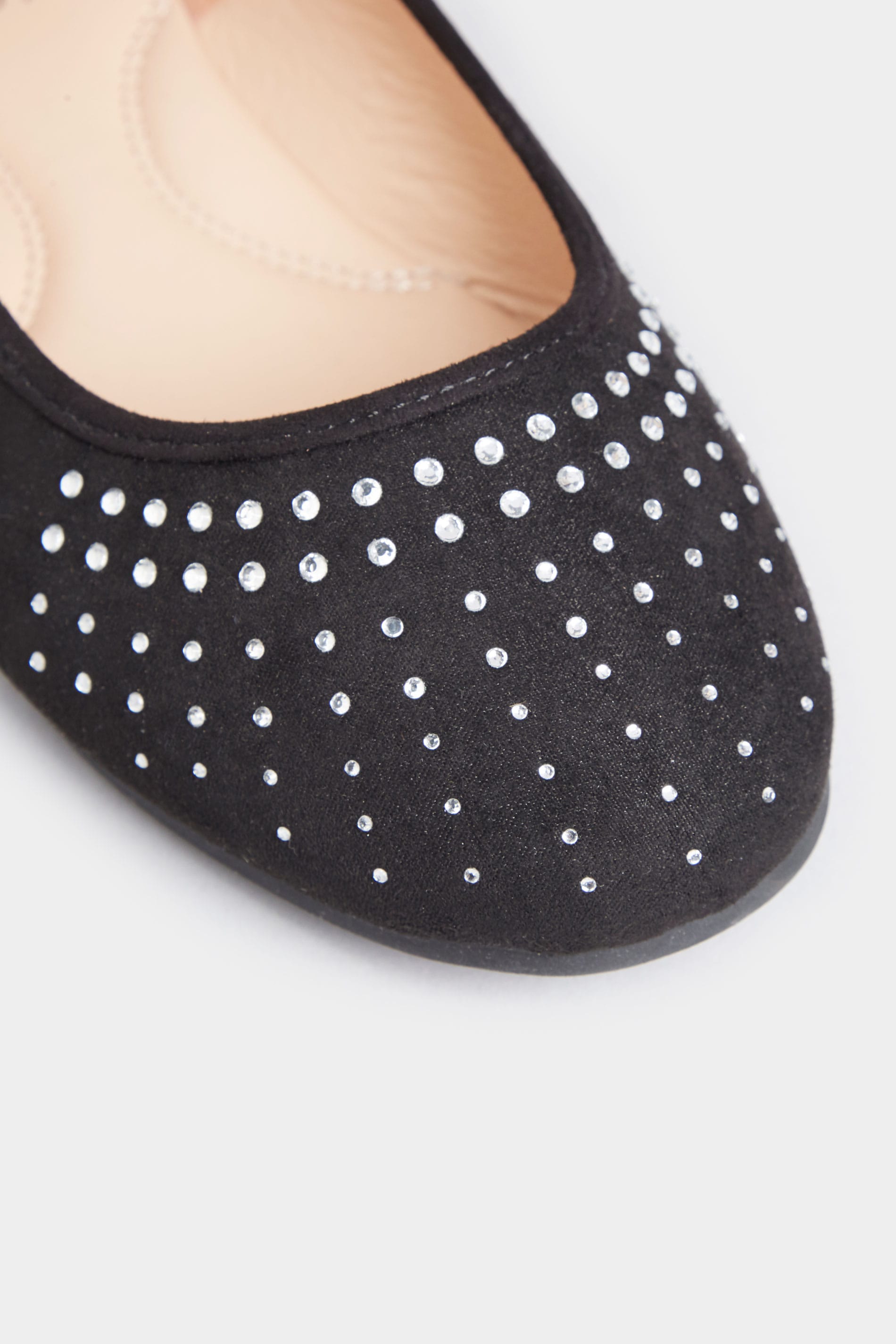 Ballerines Noires Empiècement Strass Pieds Larges EEE | Yours Clothing