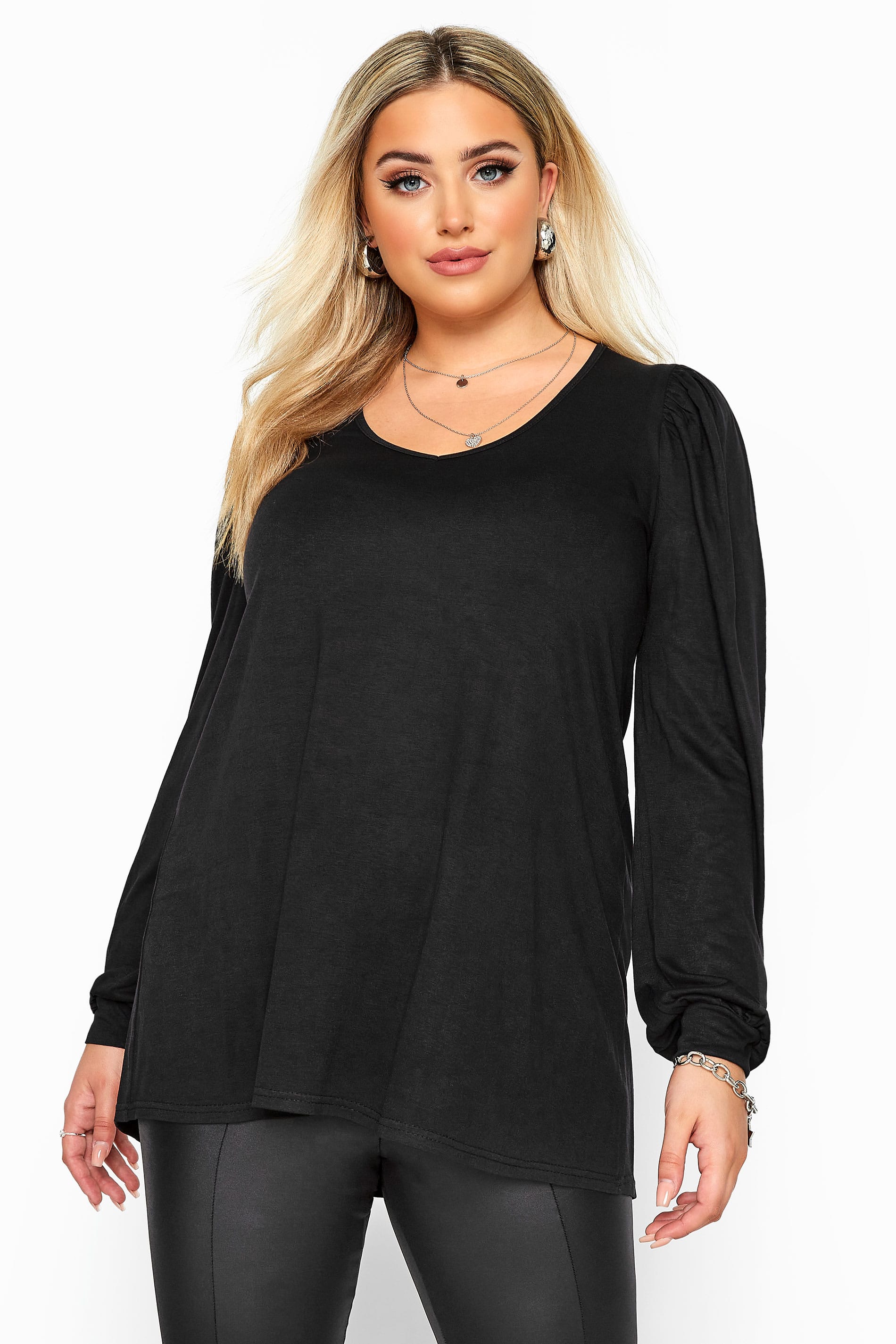 YOURS LONDON Black Balloon Sleeve Top | Yours Clothing