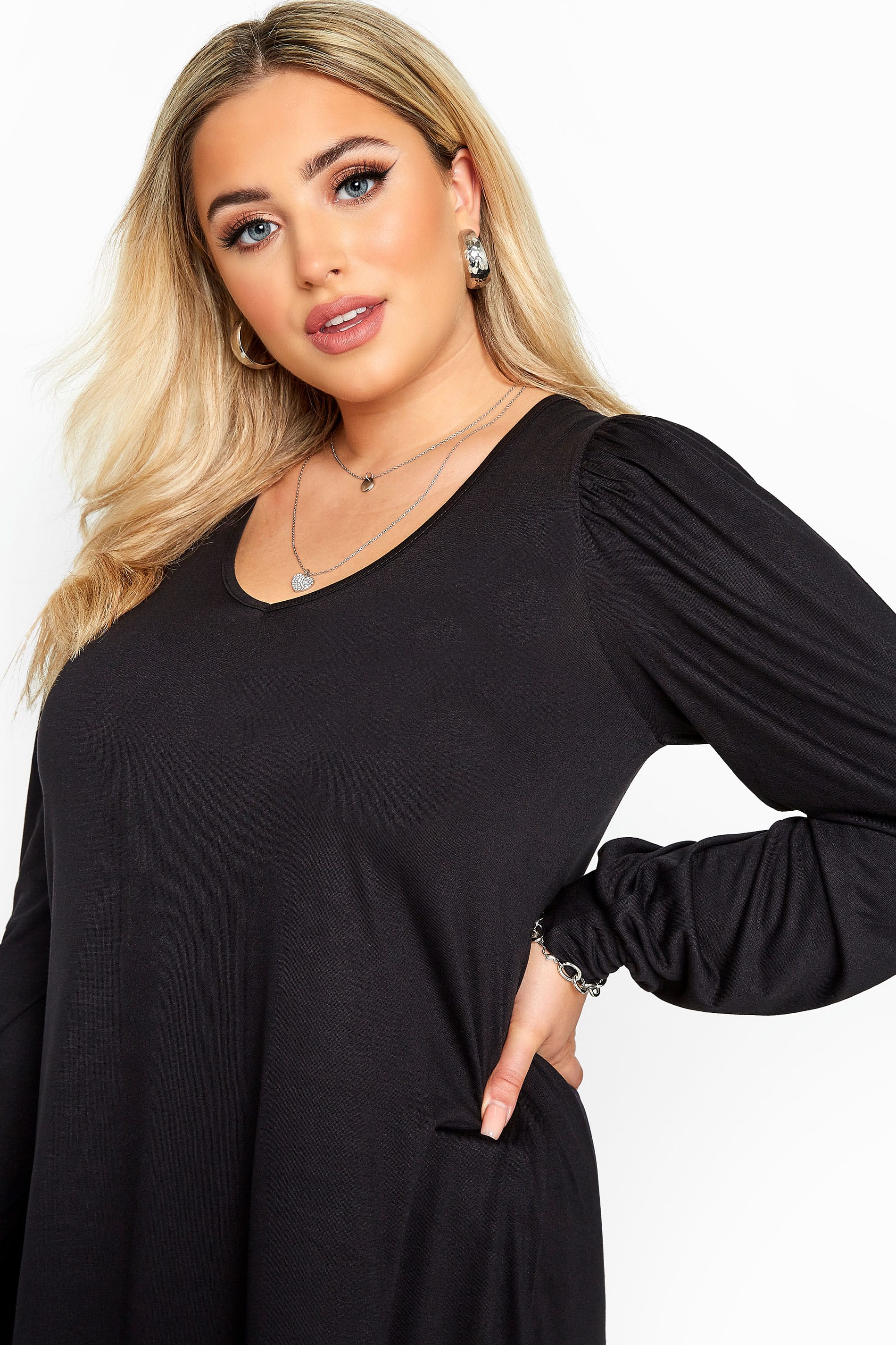 YOURS LONDON Black Balloon Sleeve Top | Yours Clothing