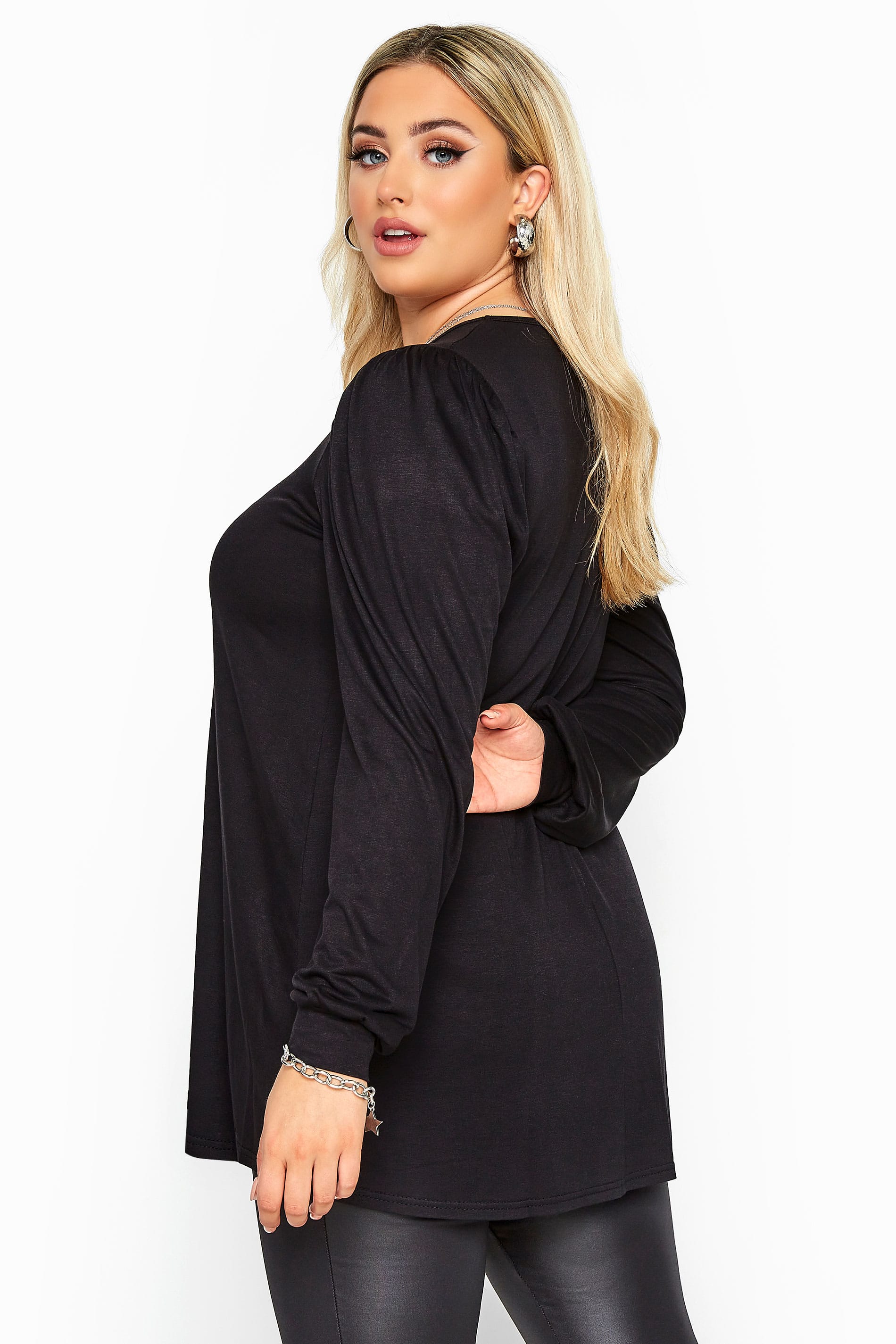 YOURS LONDON Black Balloon Sleeve Top | Yours Clothing