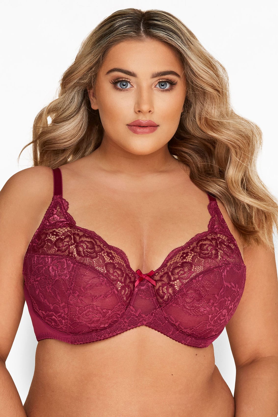 Berry Stretch Lace Non-Padded Underwired Bra | Sizes 38-40 | Yours Clothing 2