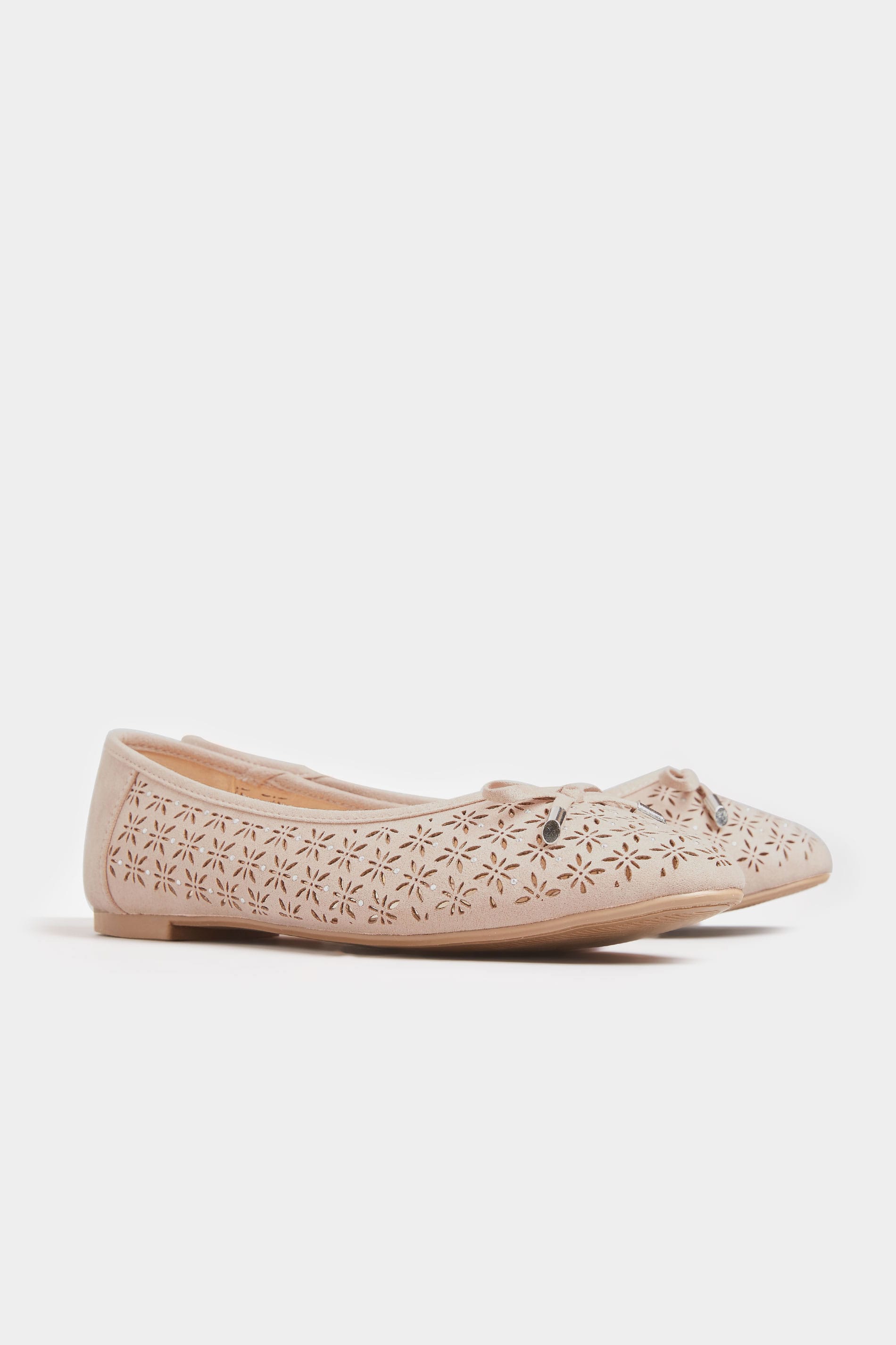 Blush Pink Laser Cut Stud Ballerina Pumps In Extra Wide Fit | Yours ...