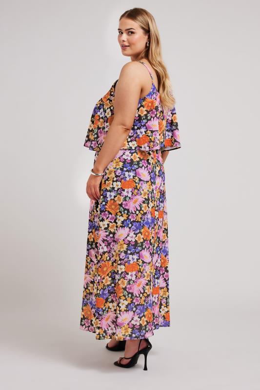 YOURS LONDON Plus Size Black Floral Print Overlay Maxi Dress | Yours Clothing 3
