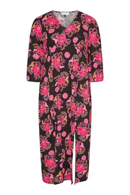 YOURS LONDON Plus Size Black & Pink Floral Side Split Maxi Dress | Yours Clothing 6