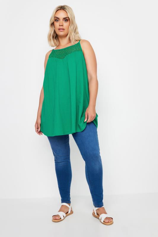 YOURS Curve Plus Size Green Crochet Vest Top | Yours Clothing  2