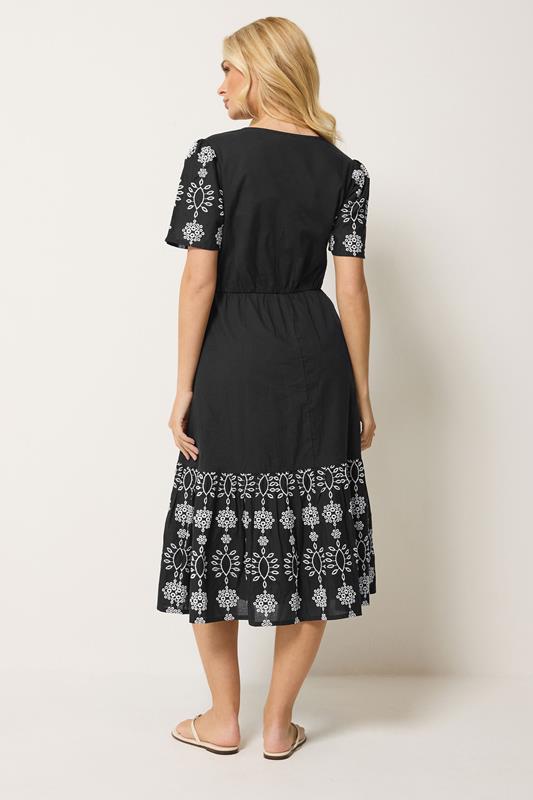M&Co Black Notch Neck Cotton Embroidered Dress | M&Co 2