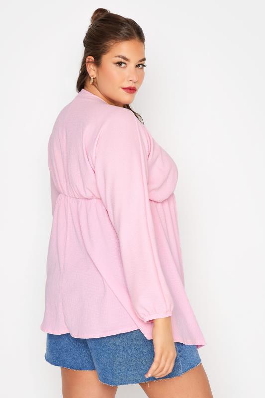 LIMITED COLLECTION Plus Size Pink Crinkle Lace Up Peplum Blouse | Yours Clothing 3