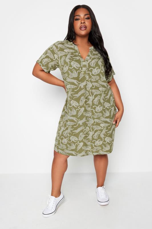 Plus Size  Yours Curve Green Leopard Print Tunic Dress