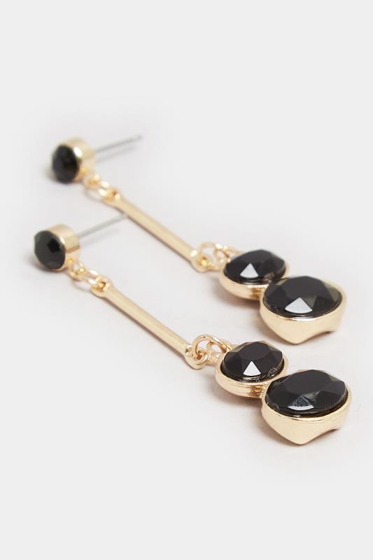 Black & Gold Tone Double Gem Drop Earrings | Yours Clothing 3